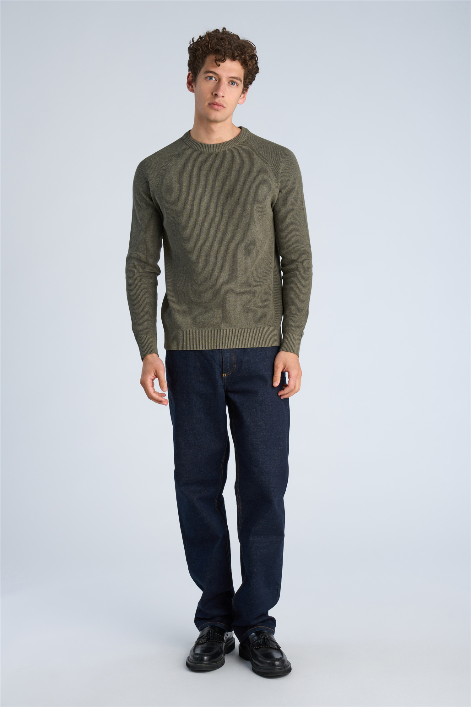 Ribbed L/s O-Neck Knit Army