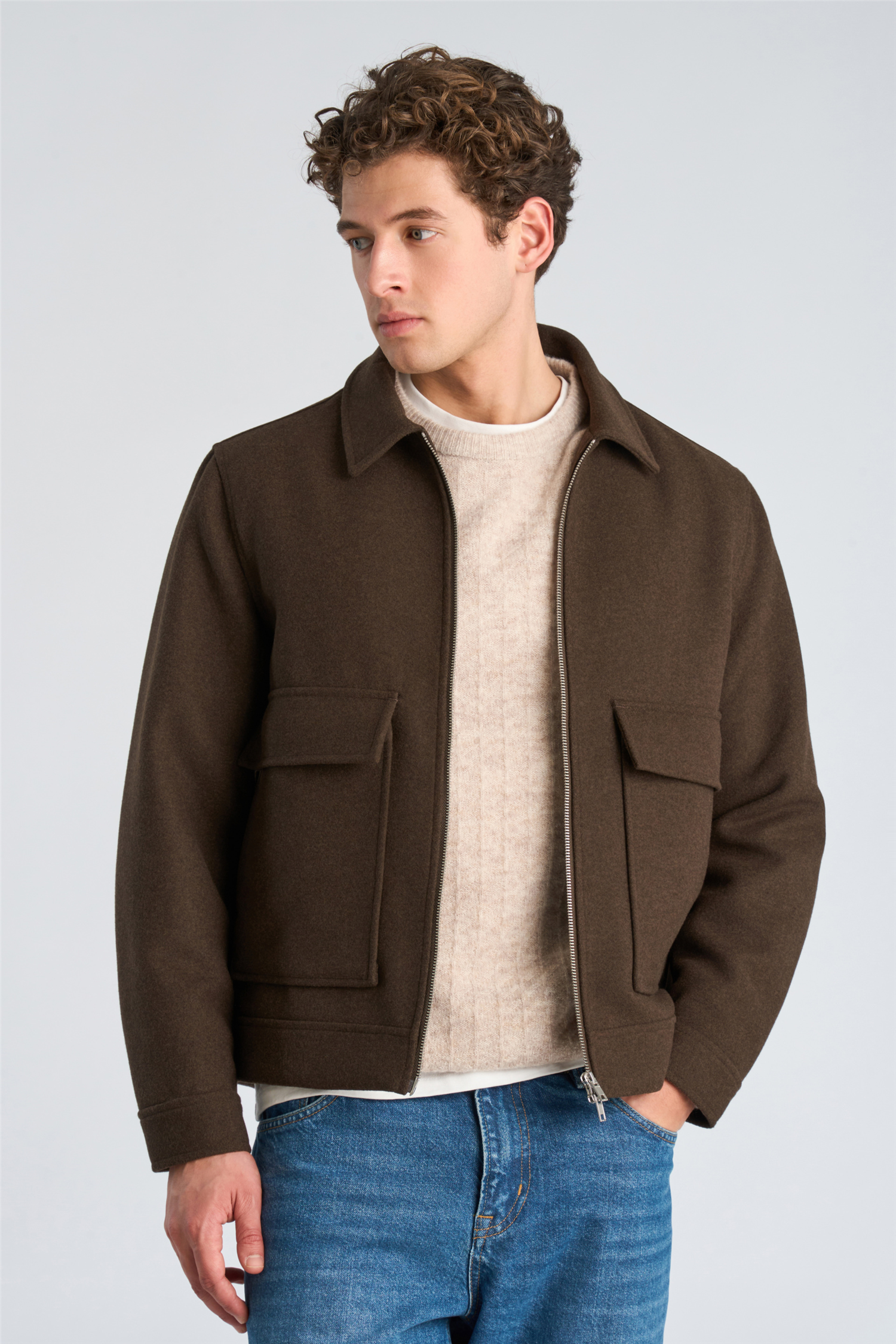 Wool Blend Jacket Dk Brown Mel