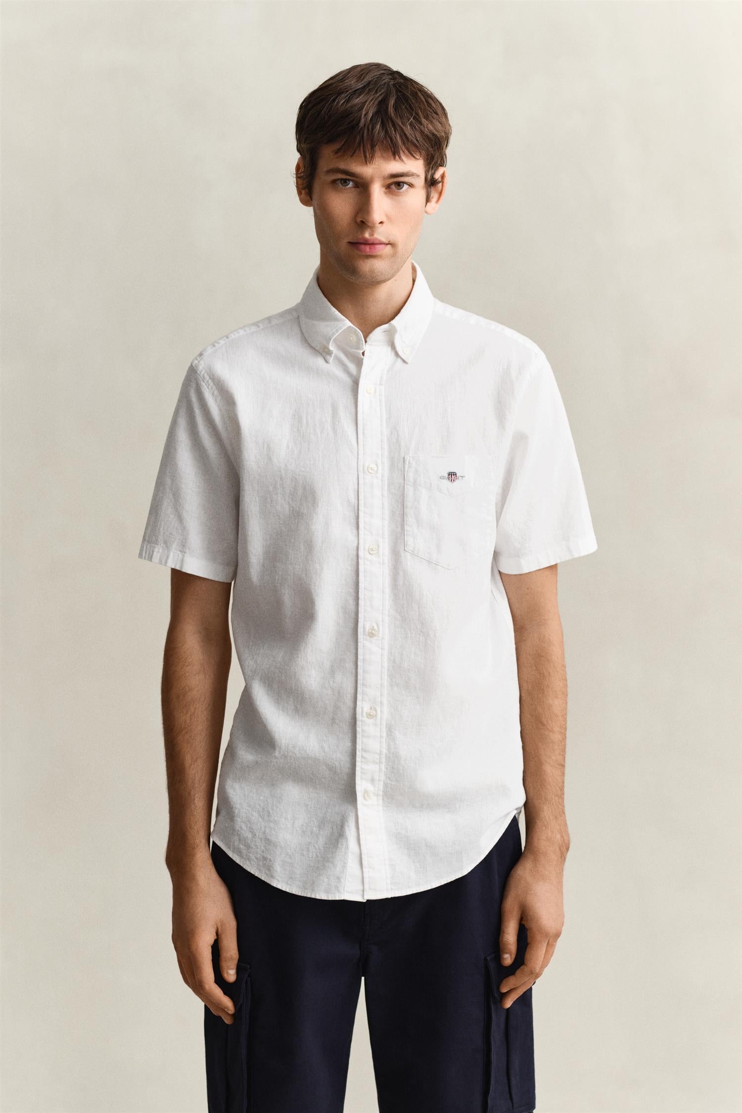 Reg cotton linen ss shirt White