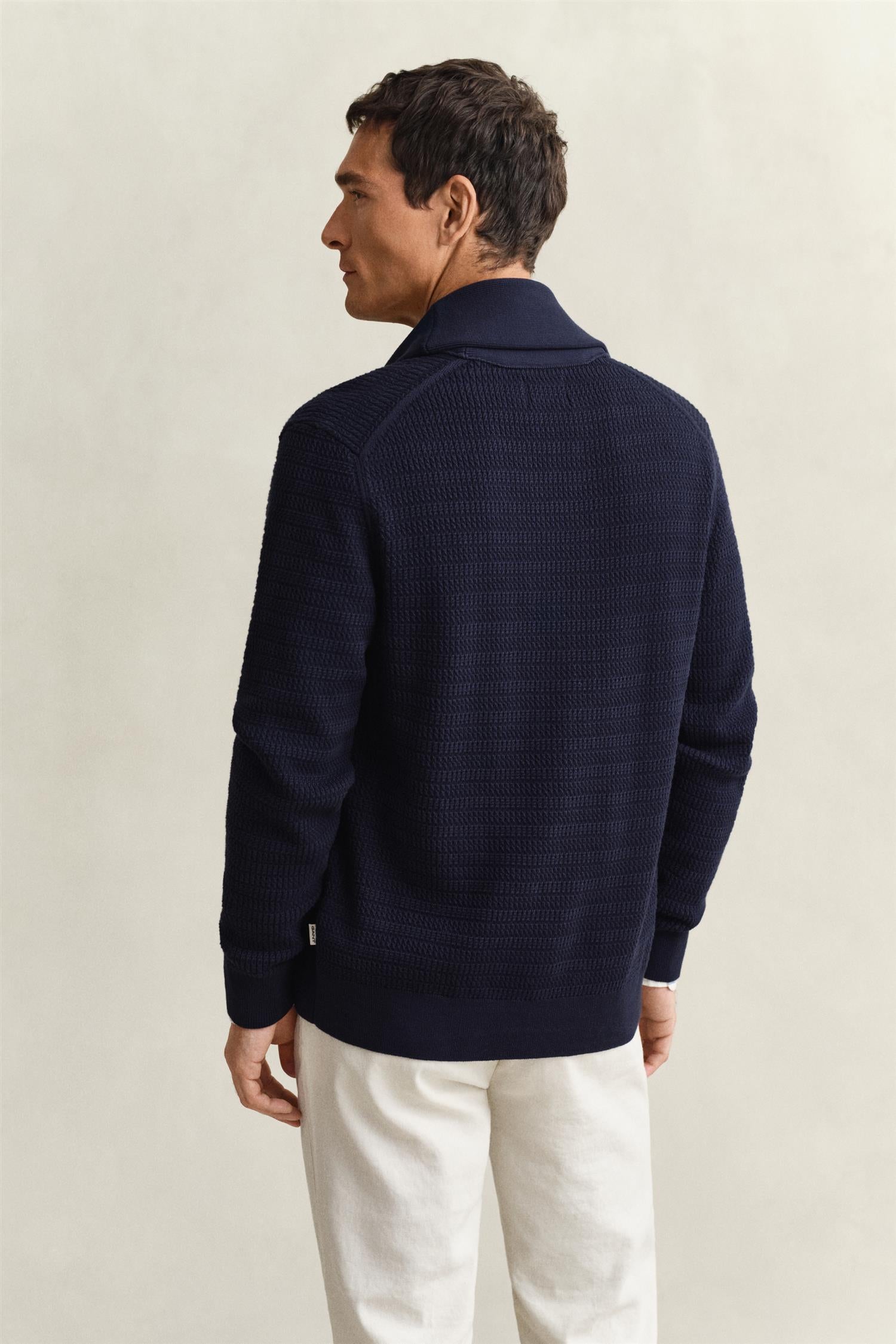 Mini Cable Shawl Collar Cardigan Evening Blue