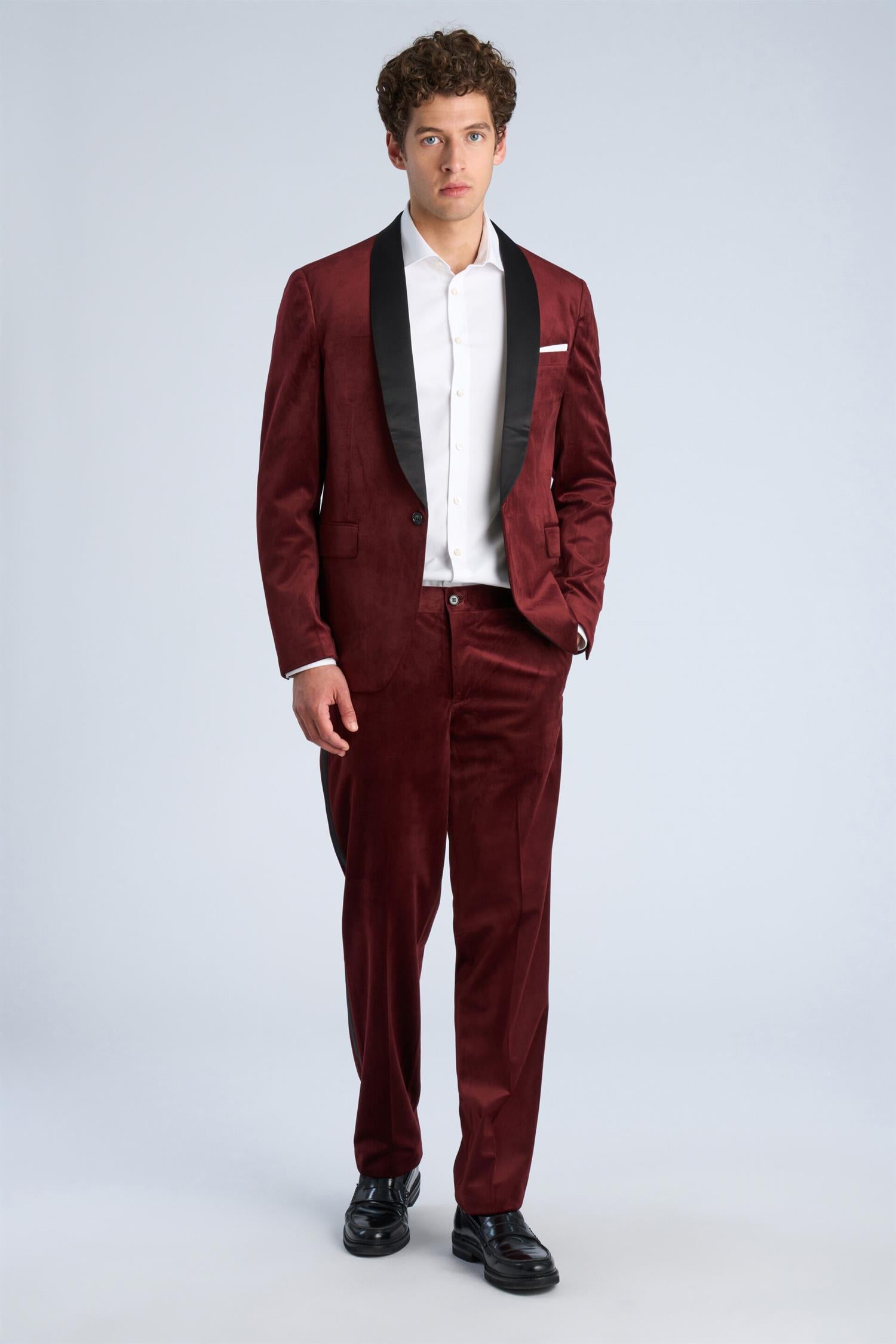 Velvet Tuxedo Suit Burgundy