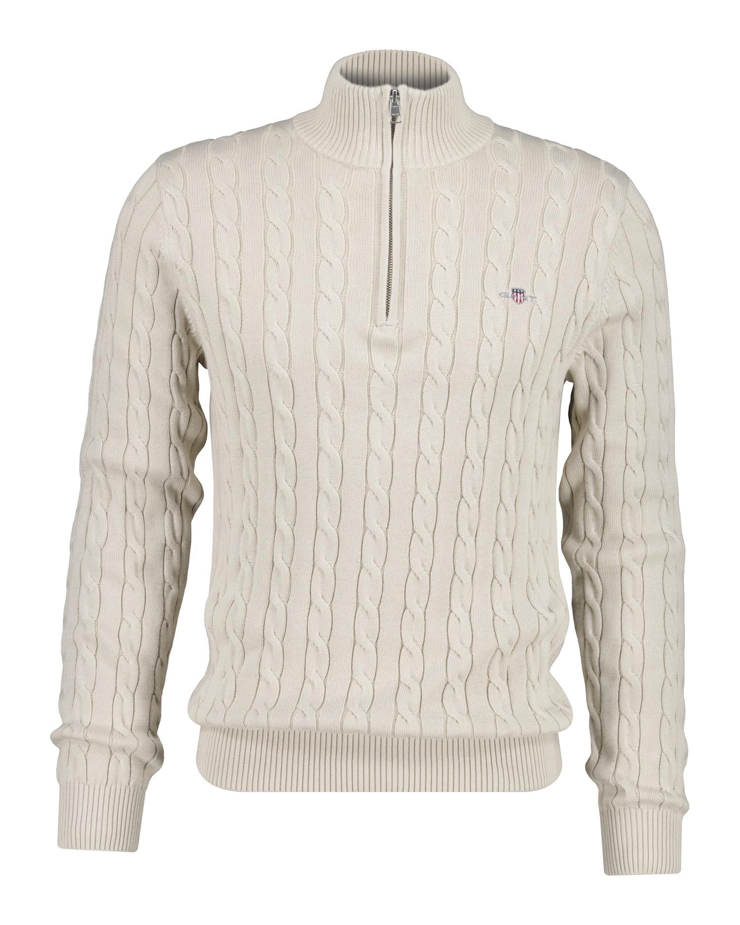 Cable Knit Half-Zip Sweater Clay Beige