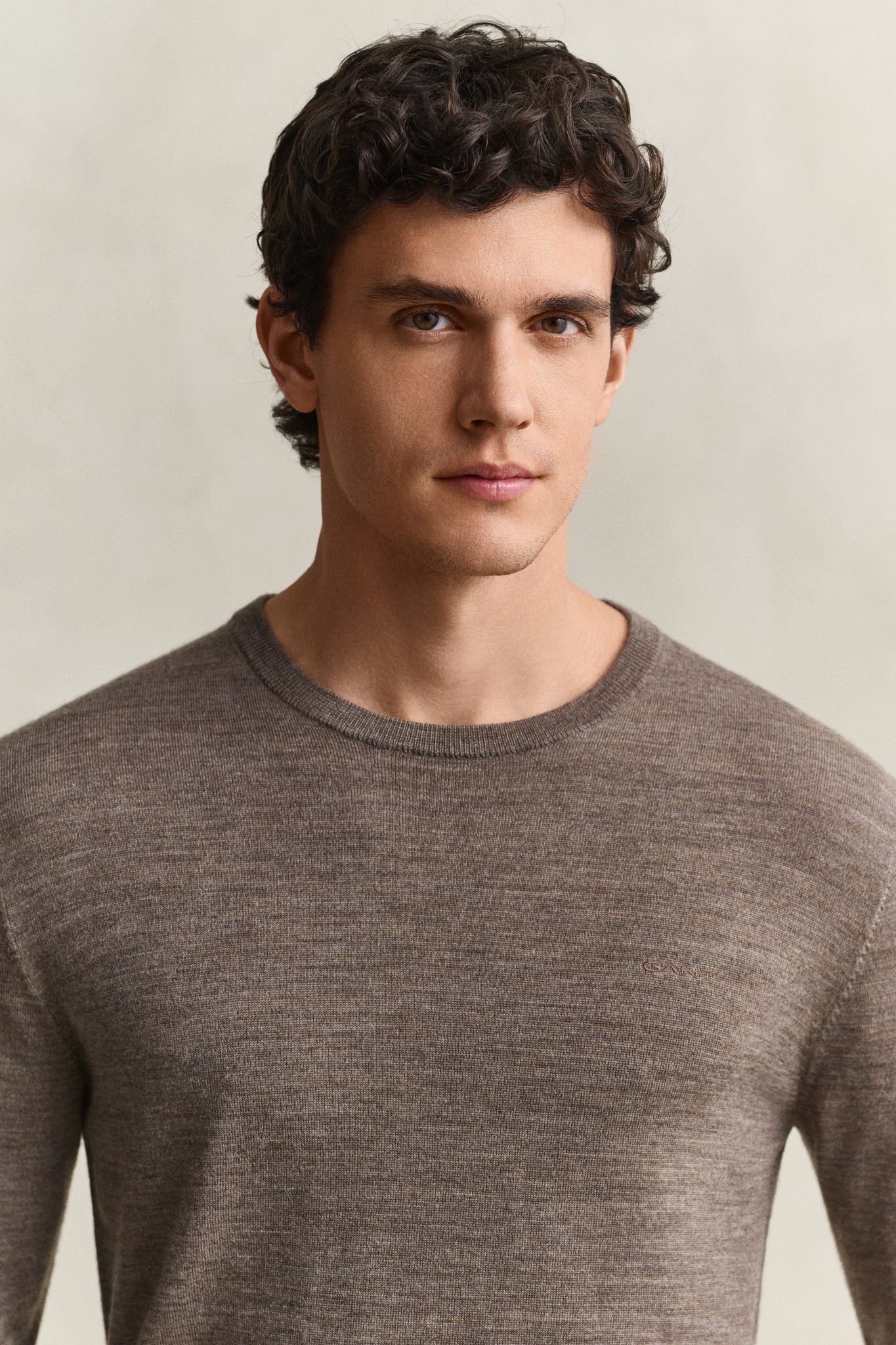 Extrafine Merino Wool C-Neck Dark Hazelnut Melange