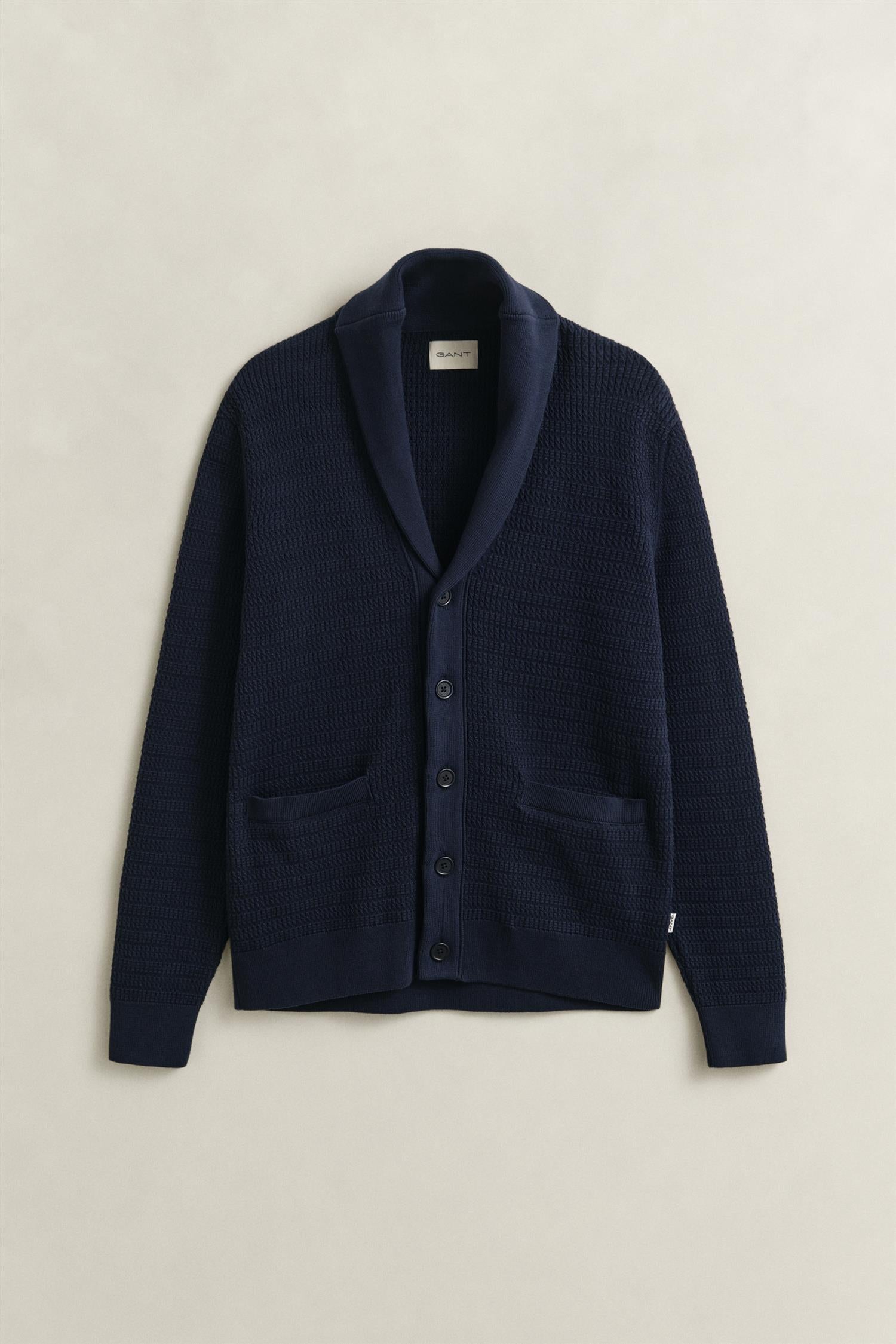 Mini Cable Shawl Collar Cardigan Evening Blue