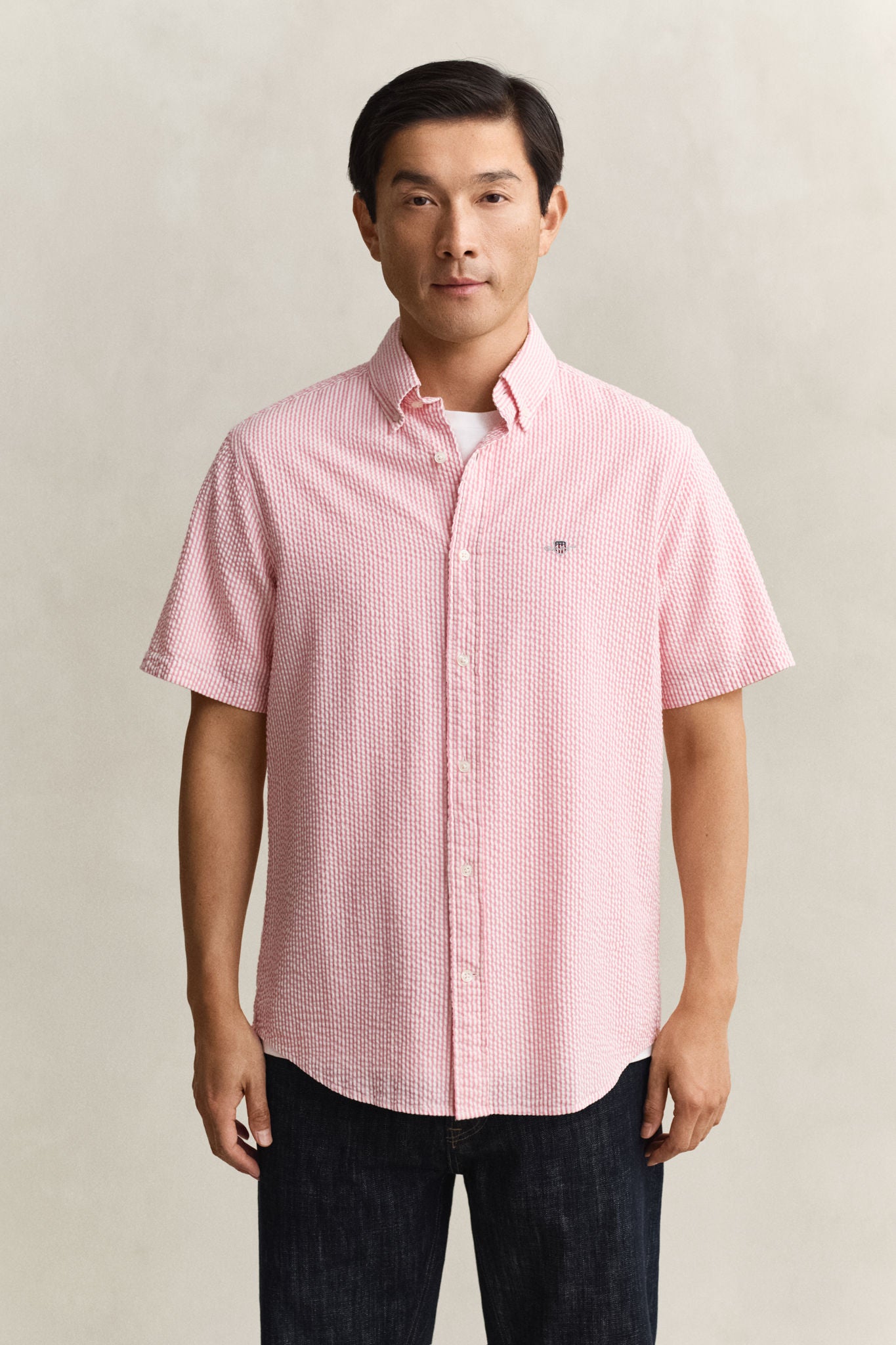 Reg Seersucker Stripe Ss Shirt Rose Pink