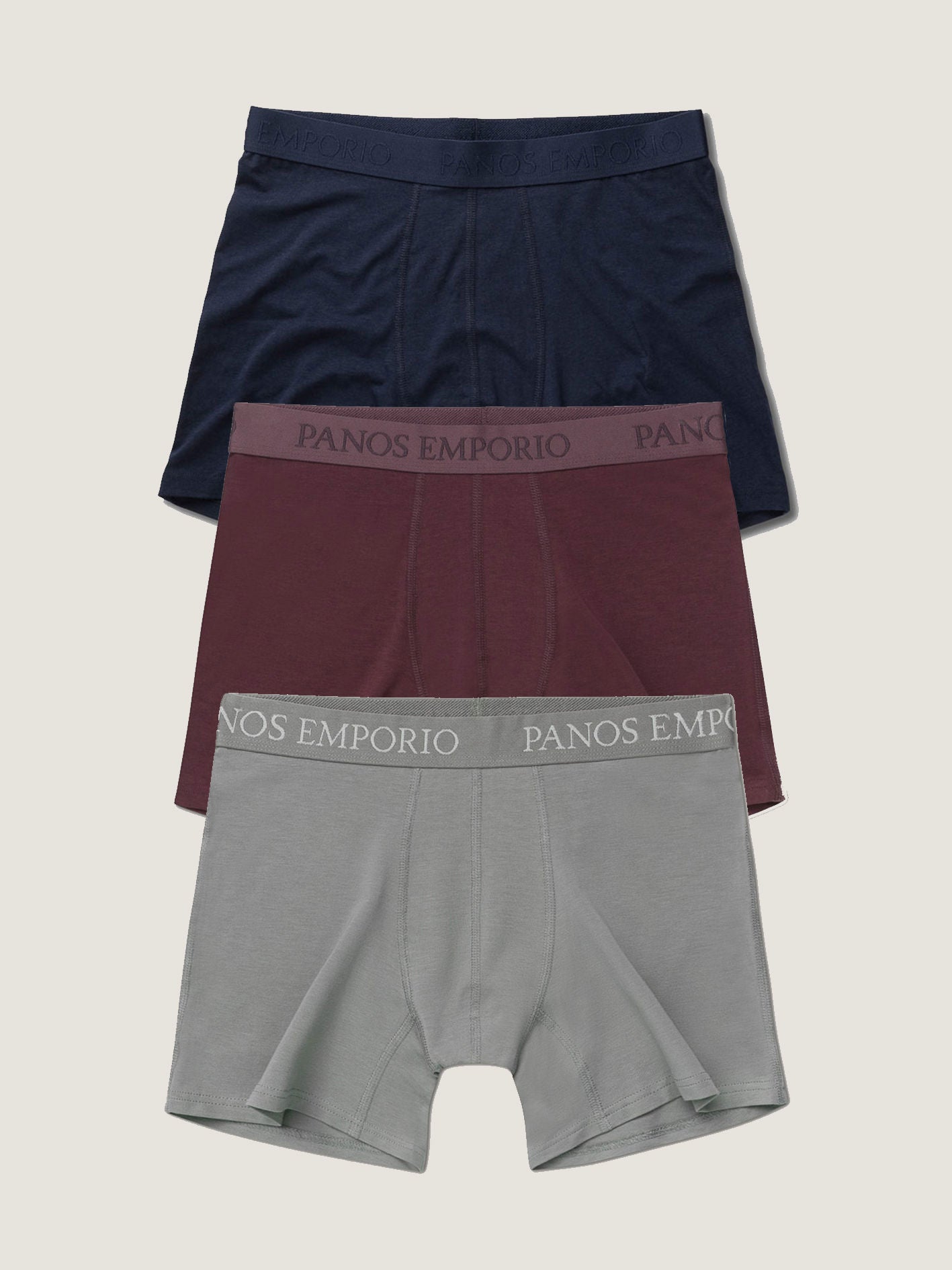 3pk Base Bamboo Boxer Navy/Brushed Nickel/Vineyard Wine