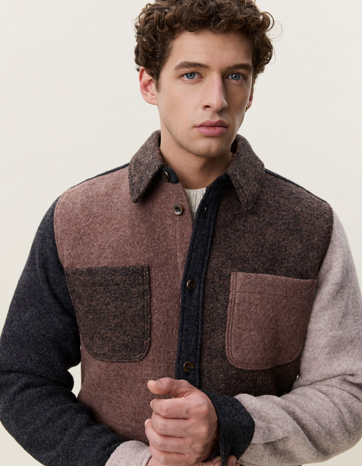 Wool Colourblock Overshirt Molé Brown