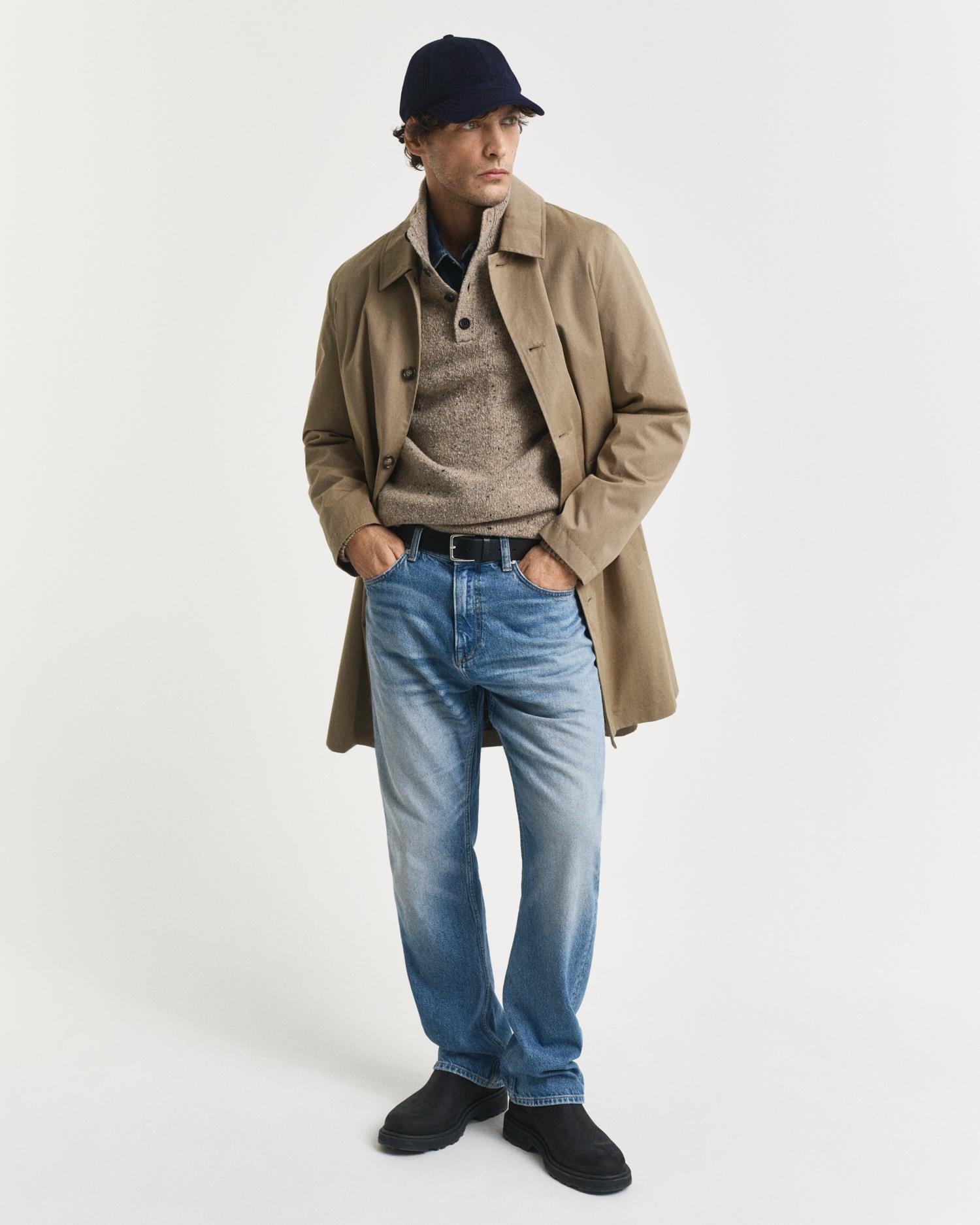 Wool Blend Neps Half Buttoned Dk. Sand Melange
