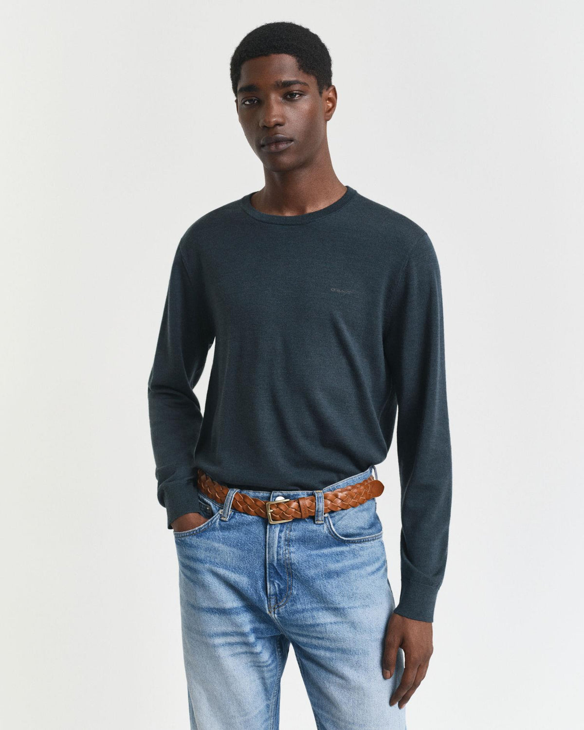 Genser I Ekstra Fin Merinoull Med Rund Hals Tartan Green