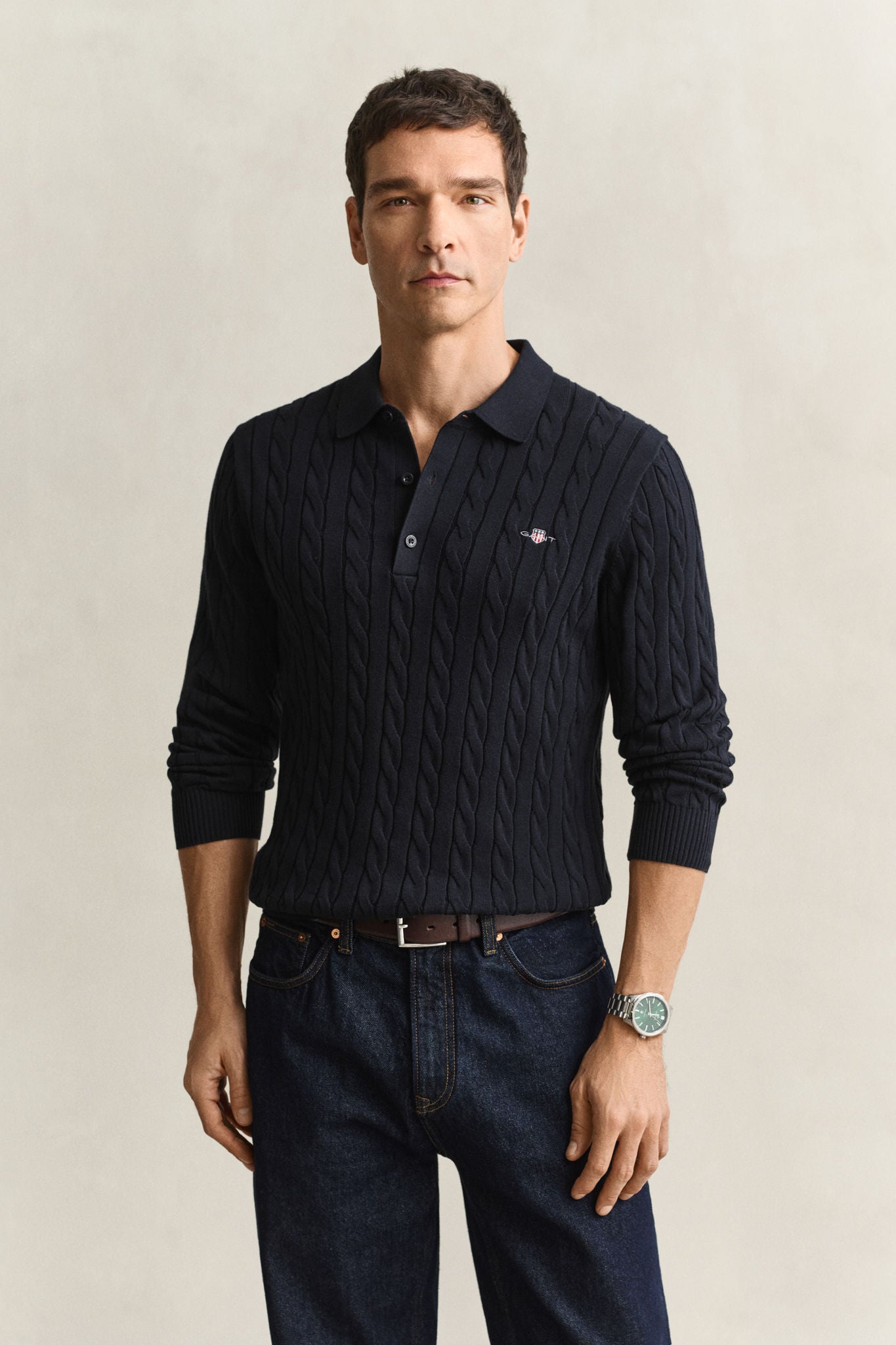 Classic Cable Knit Sweater Evening Blue