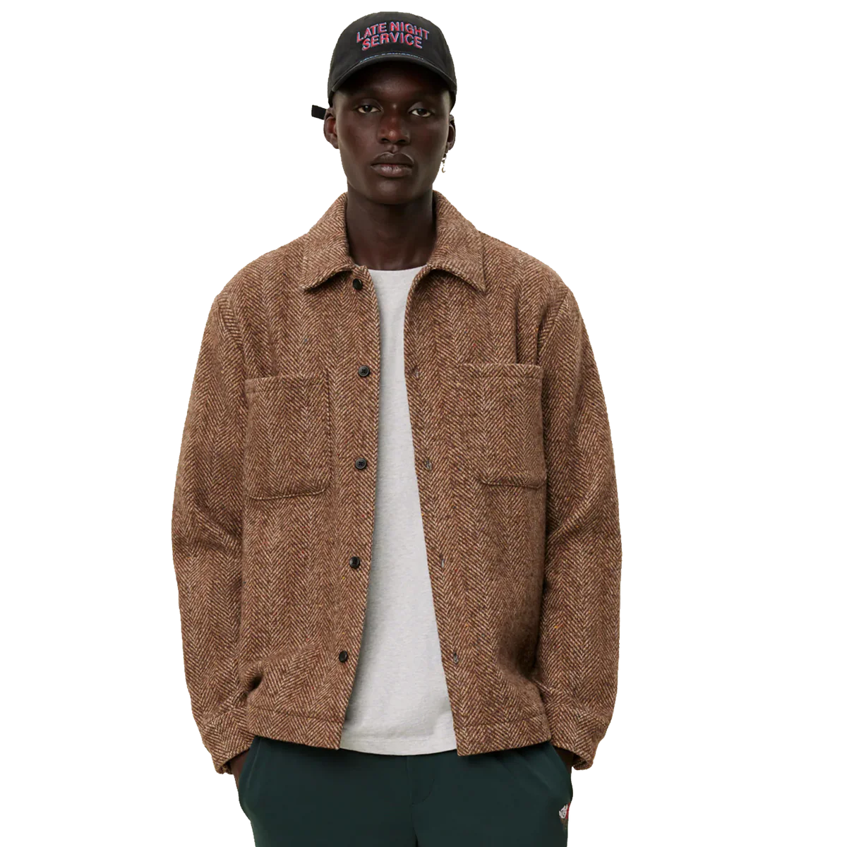 Milian herringbone overshirt Coffee Bean
