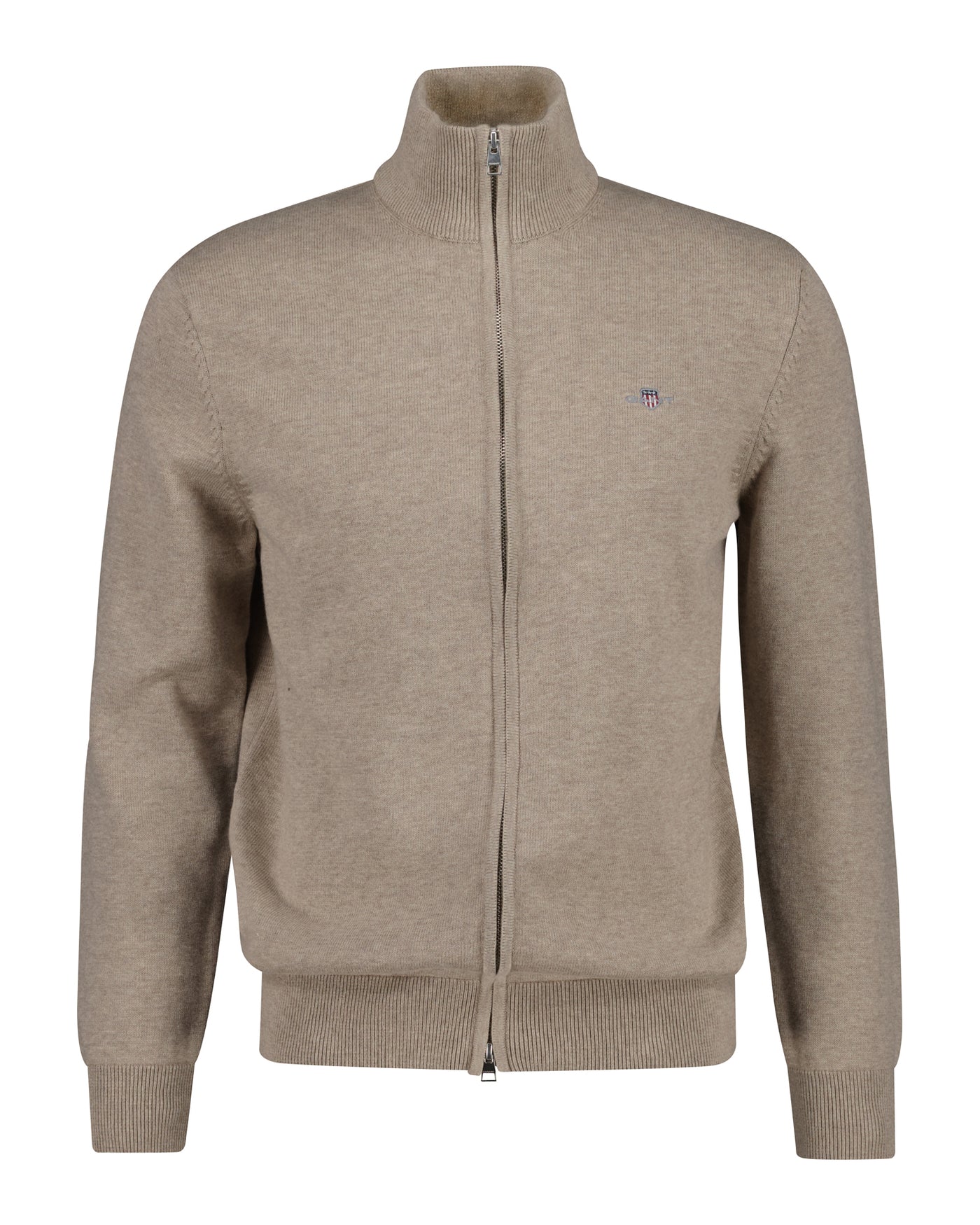 Casual Cotton Zip Cardigan Beige