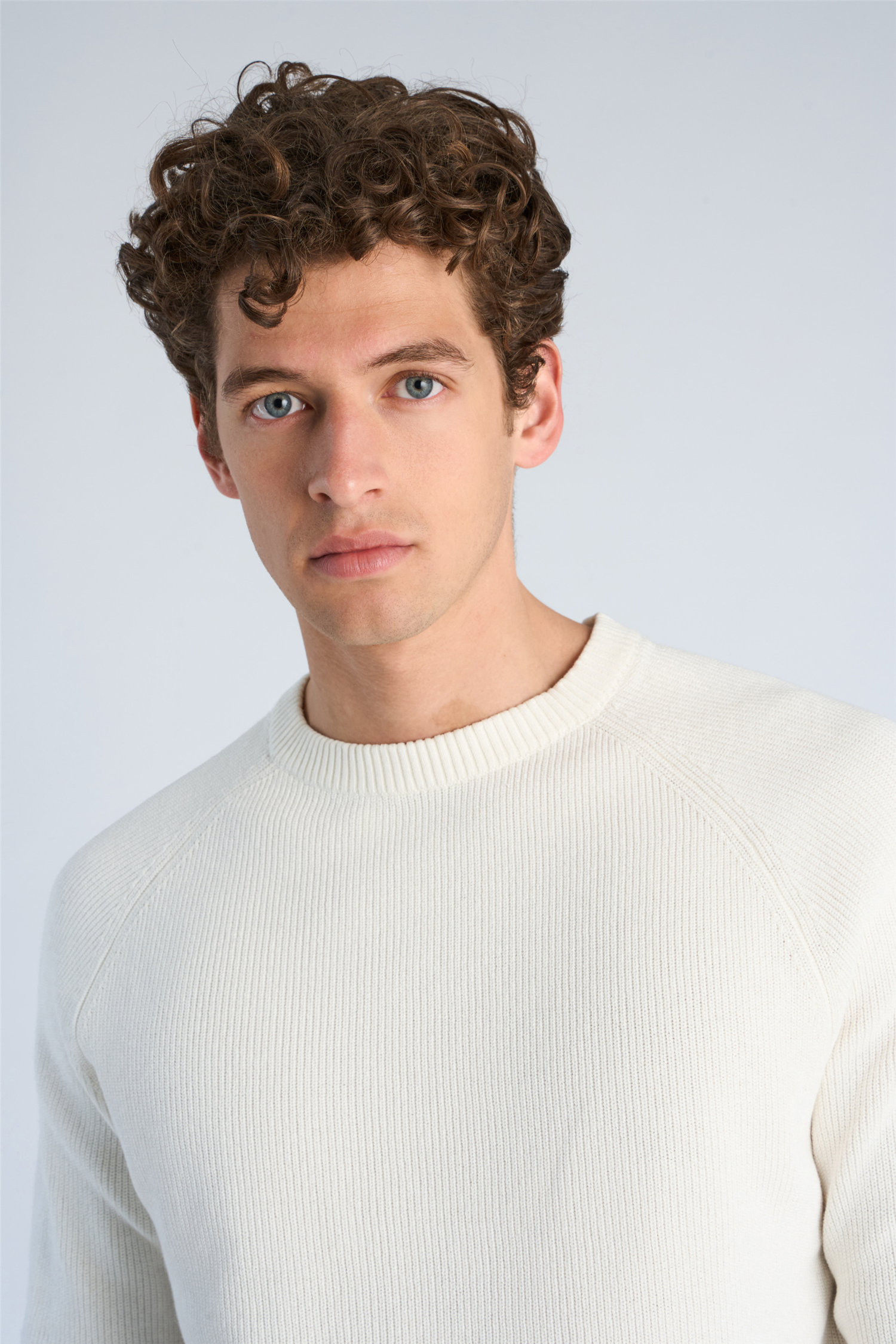 Ribbed L/s O-Neck Knit Off White