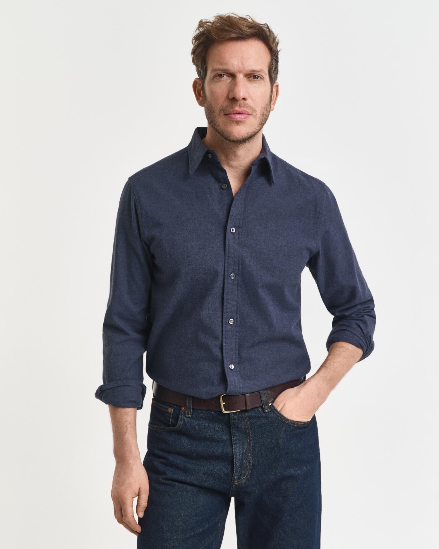 Reg Flannel Melange Shirt Dark Indigo Melange