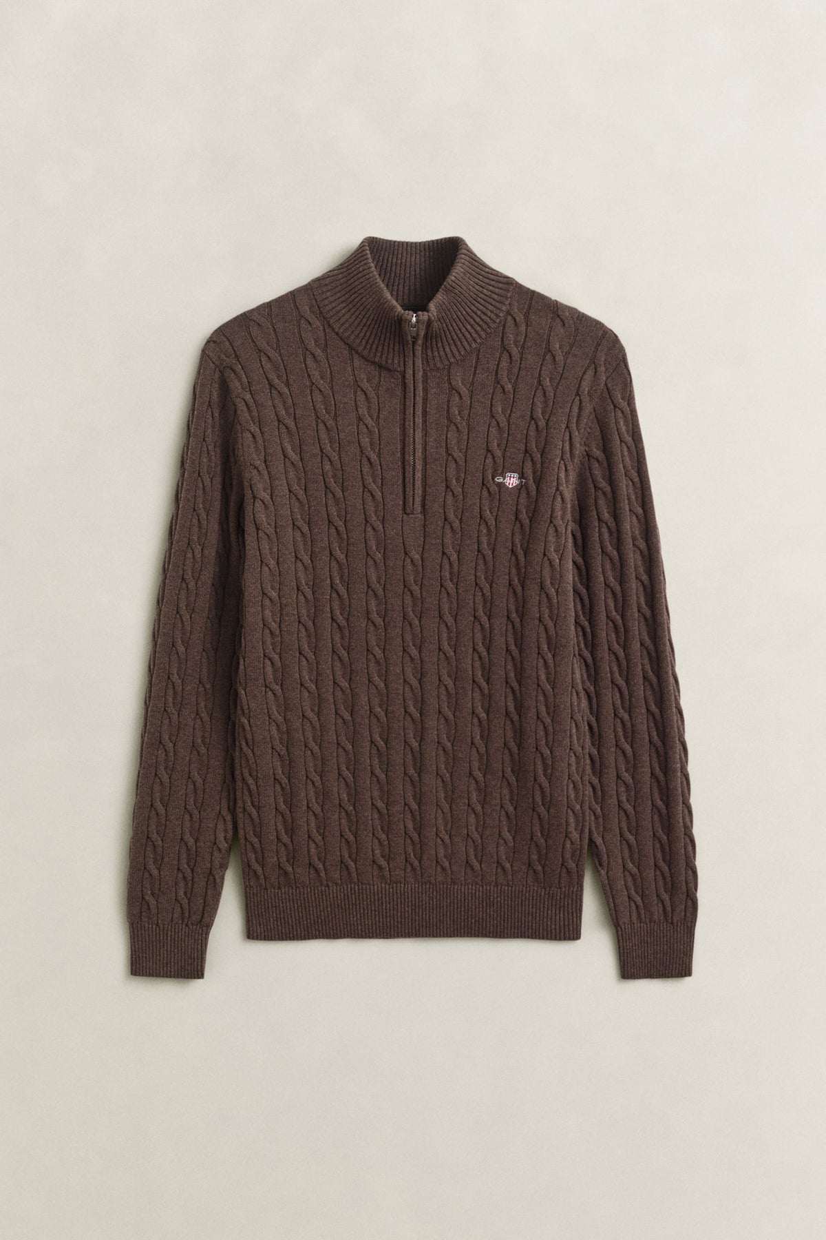 Cable Knit Half-Zip Sweater Black Brown Melange