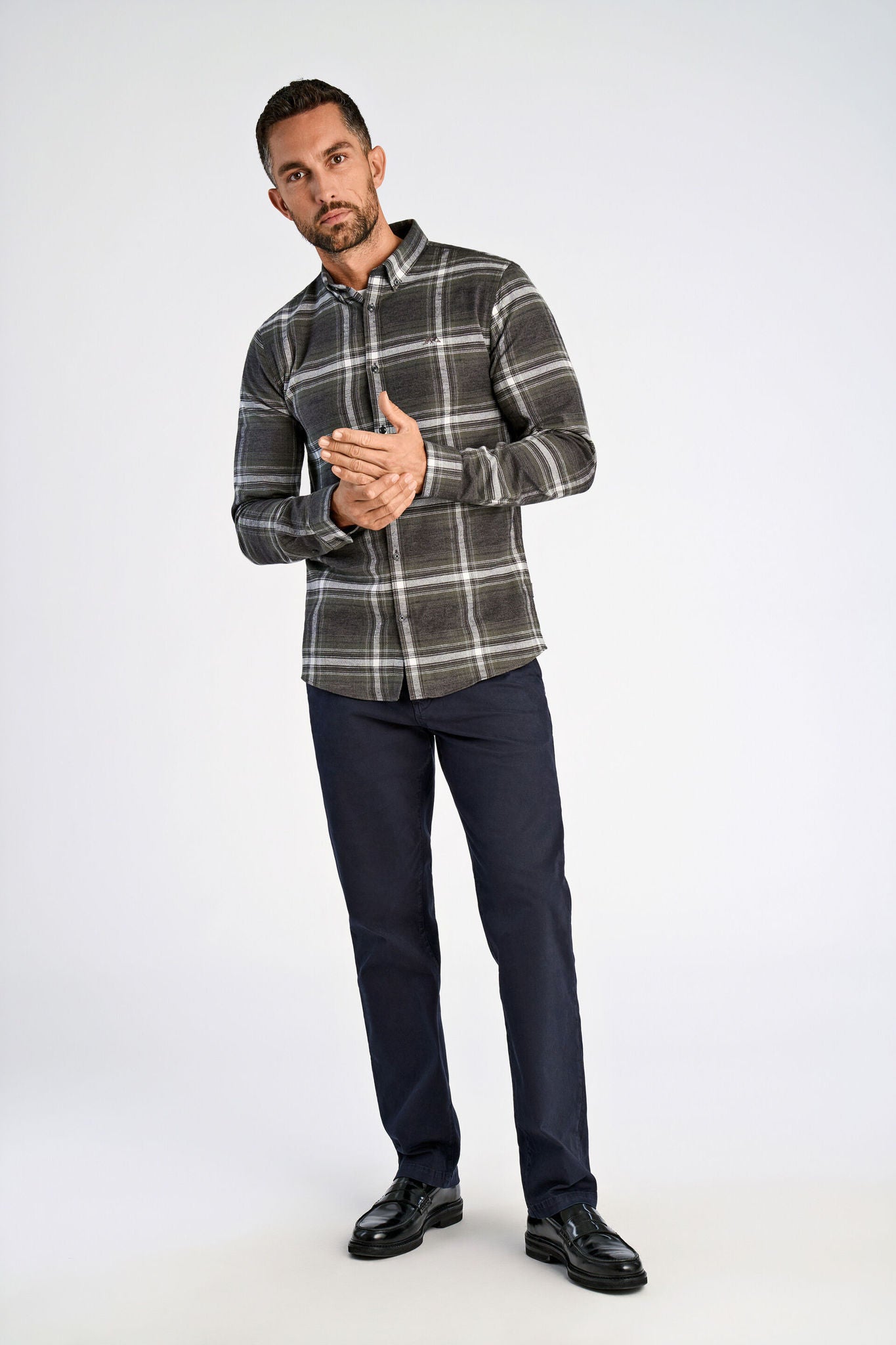 Brushed checked shirt L/S Dk Army