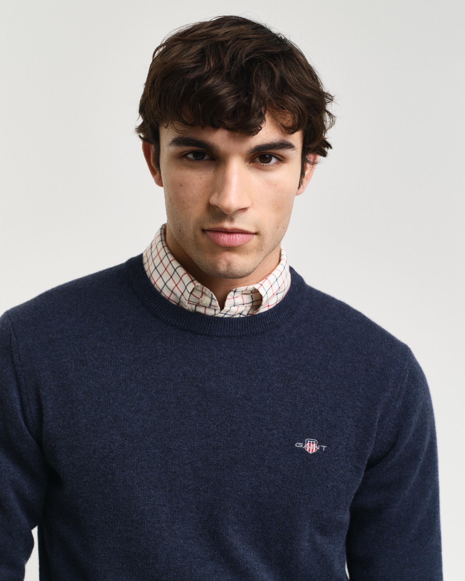 Superfine Lambswool C-Neck Dark Navy Melange