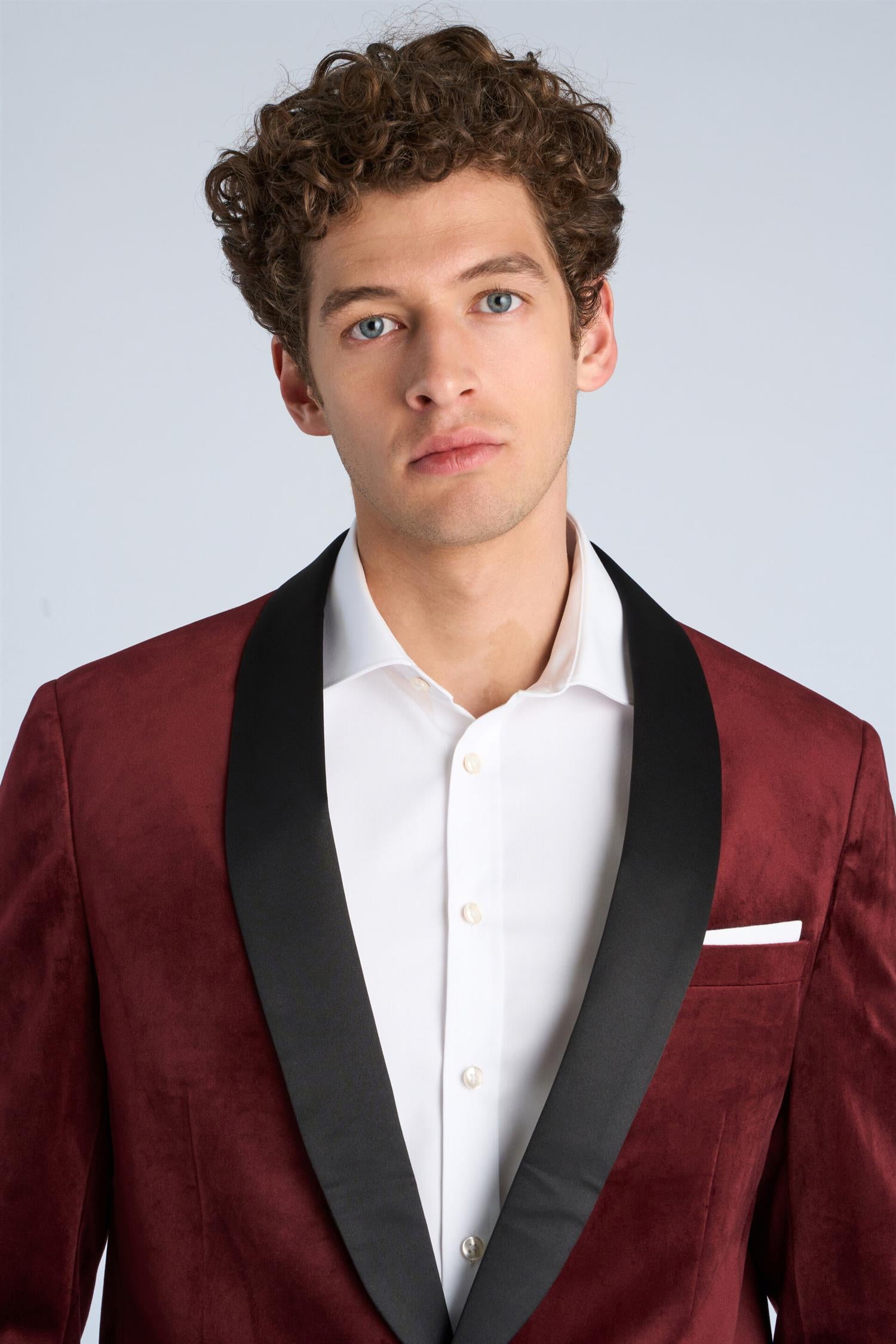 Velvet Tuxedo Suit Burgundy