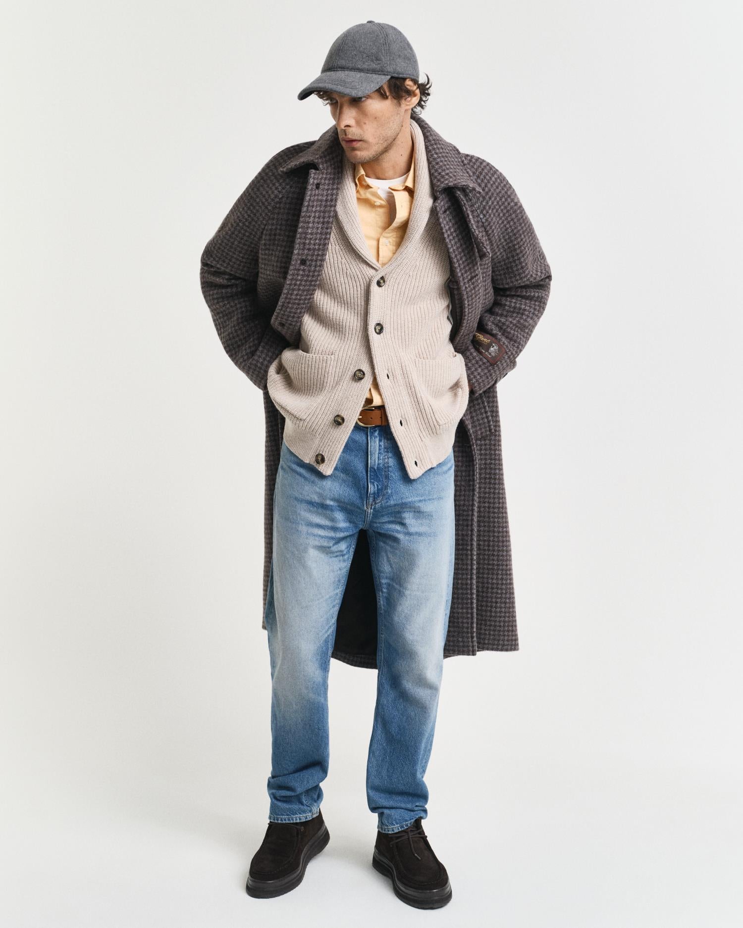 Wool Blend Shawl Collar Cardigan Light Beige Melange