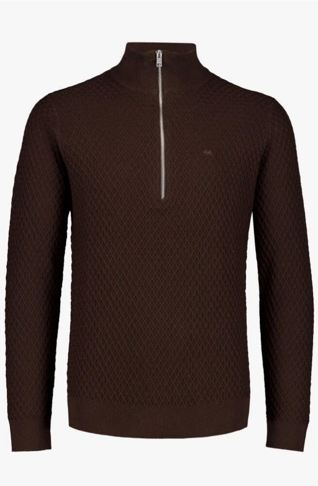 Half Zip Cable Knit Jumper Dk Brown Mel