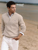 Cotton Cable Half Zip Oat Melange