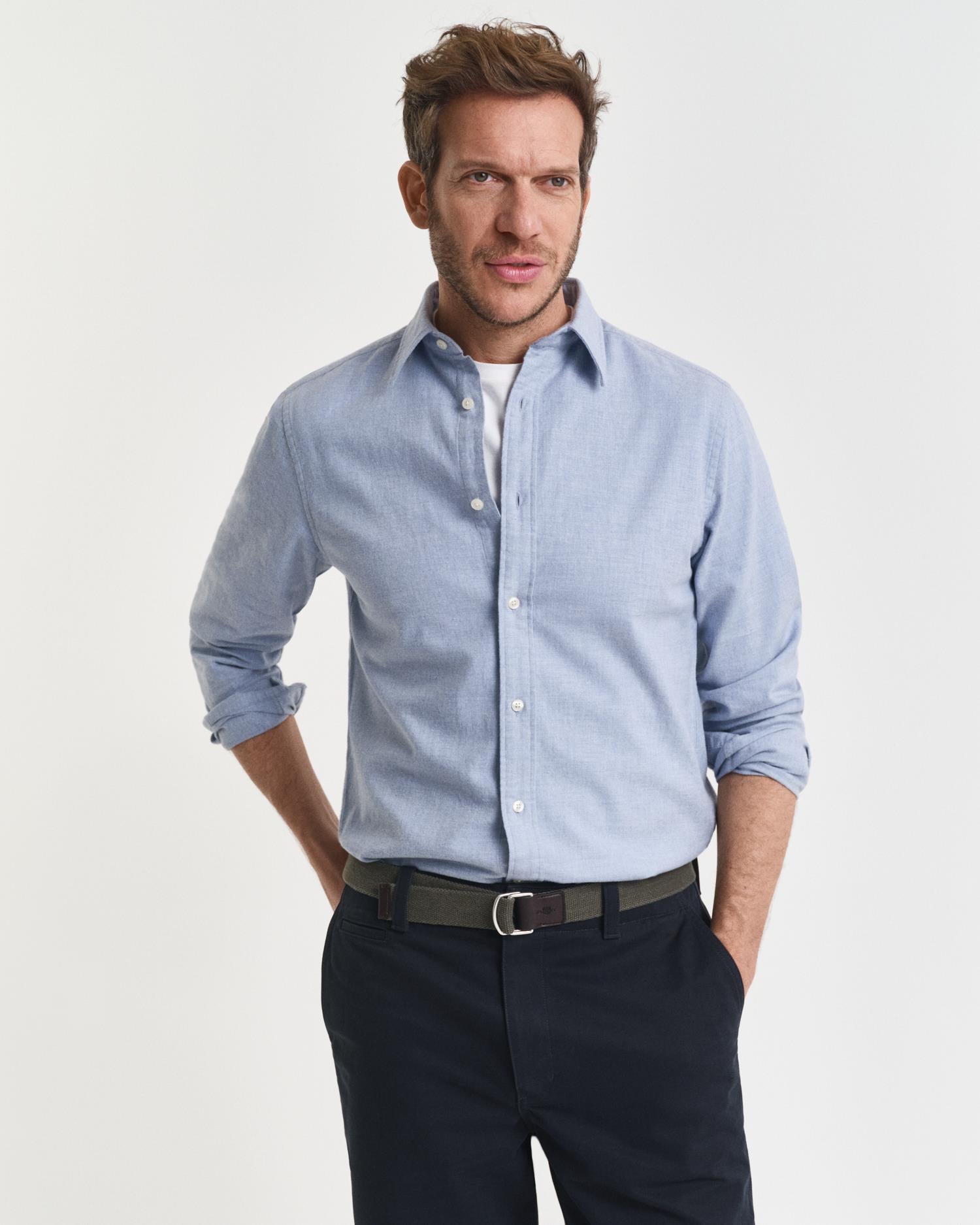 Reg Flannel Melange Shirt Lt Blue Melange