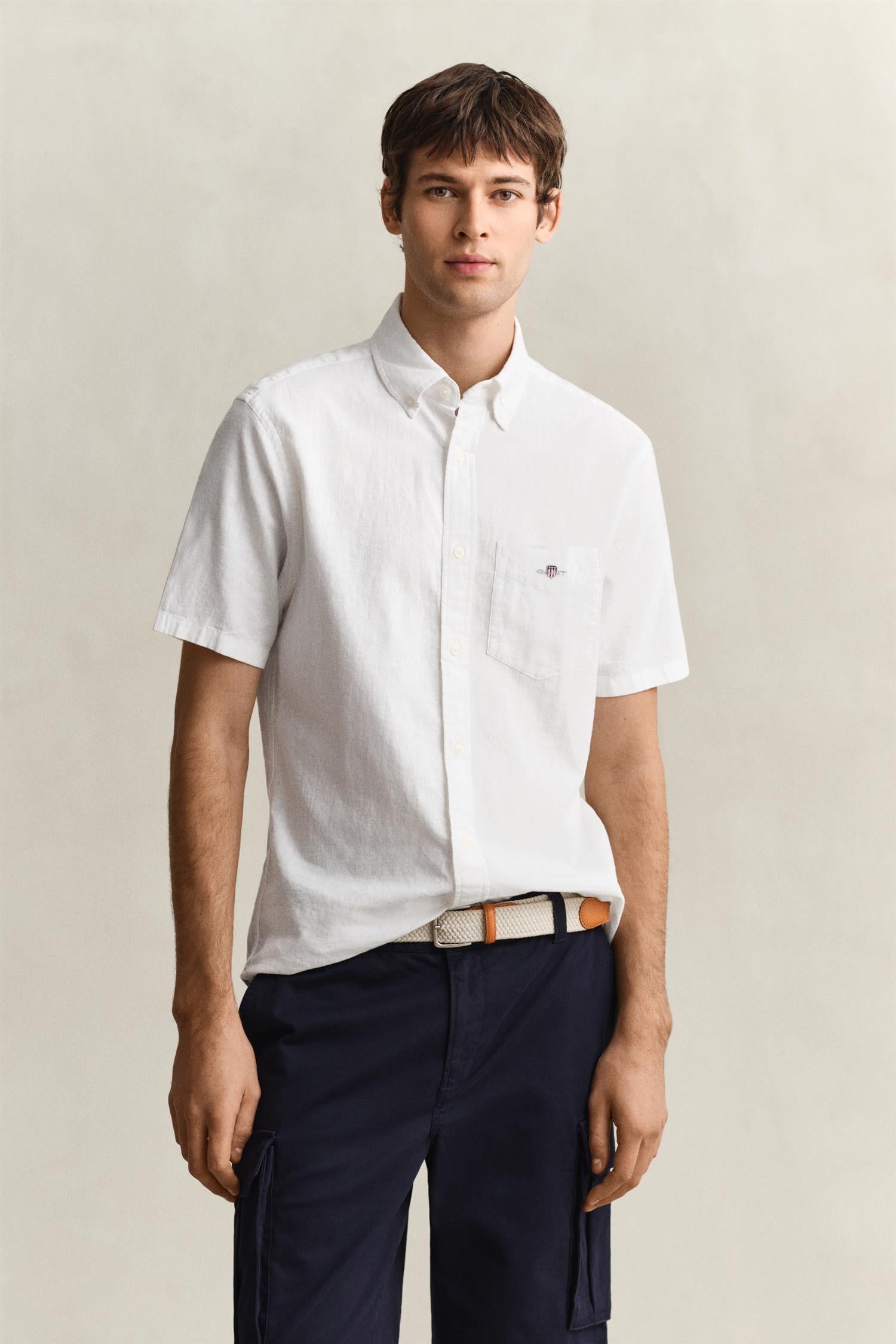 Reg cotton linen ss shirt White