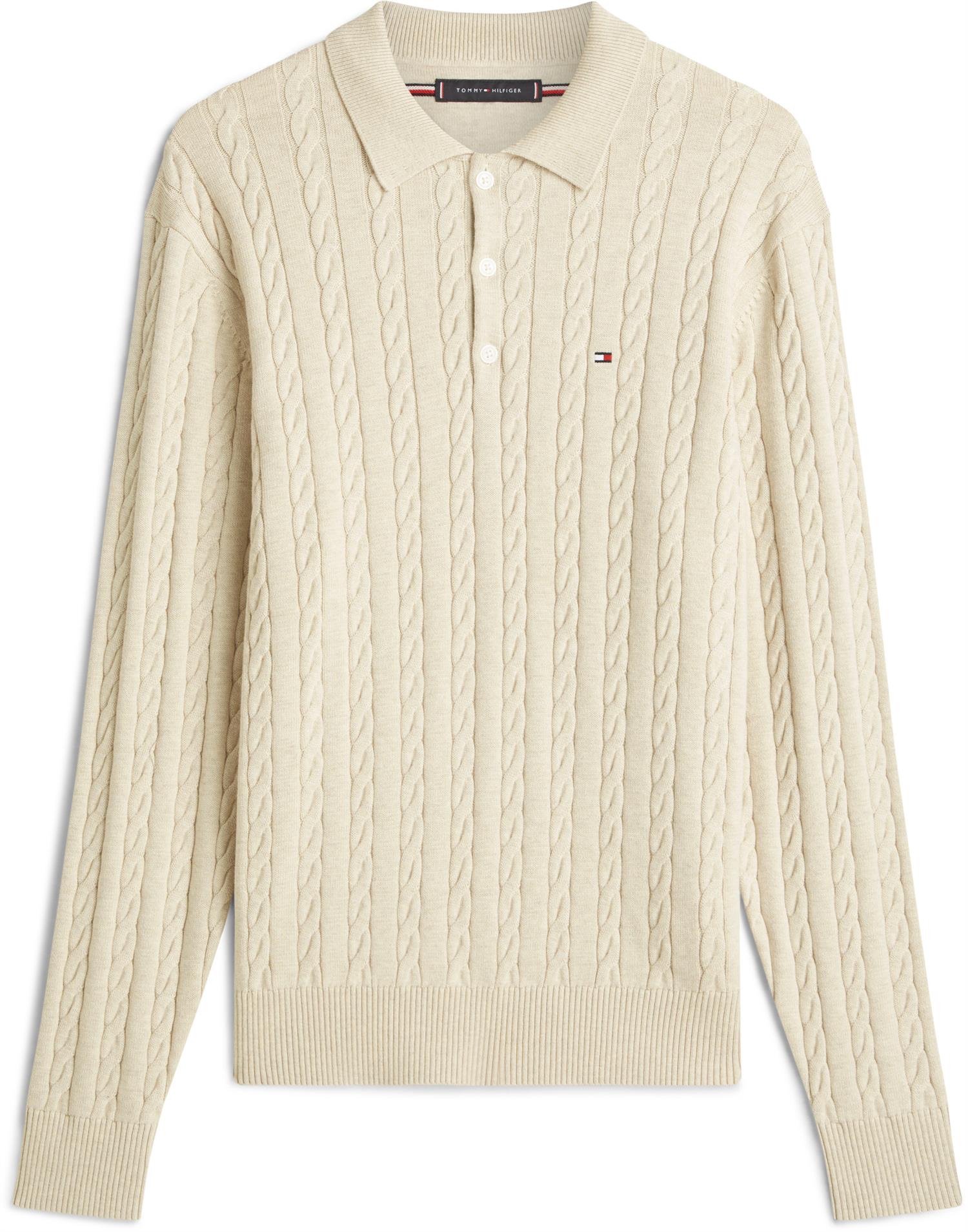 Classic Cotton Cable Ls Polo Heathered Oatmilk