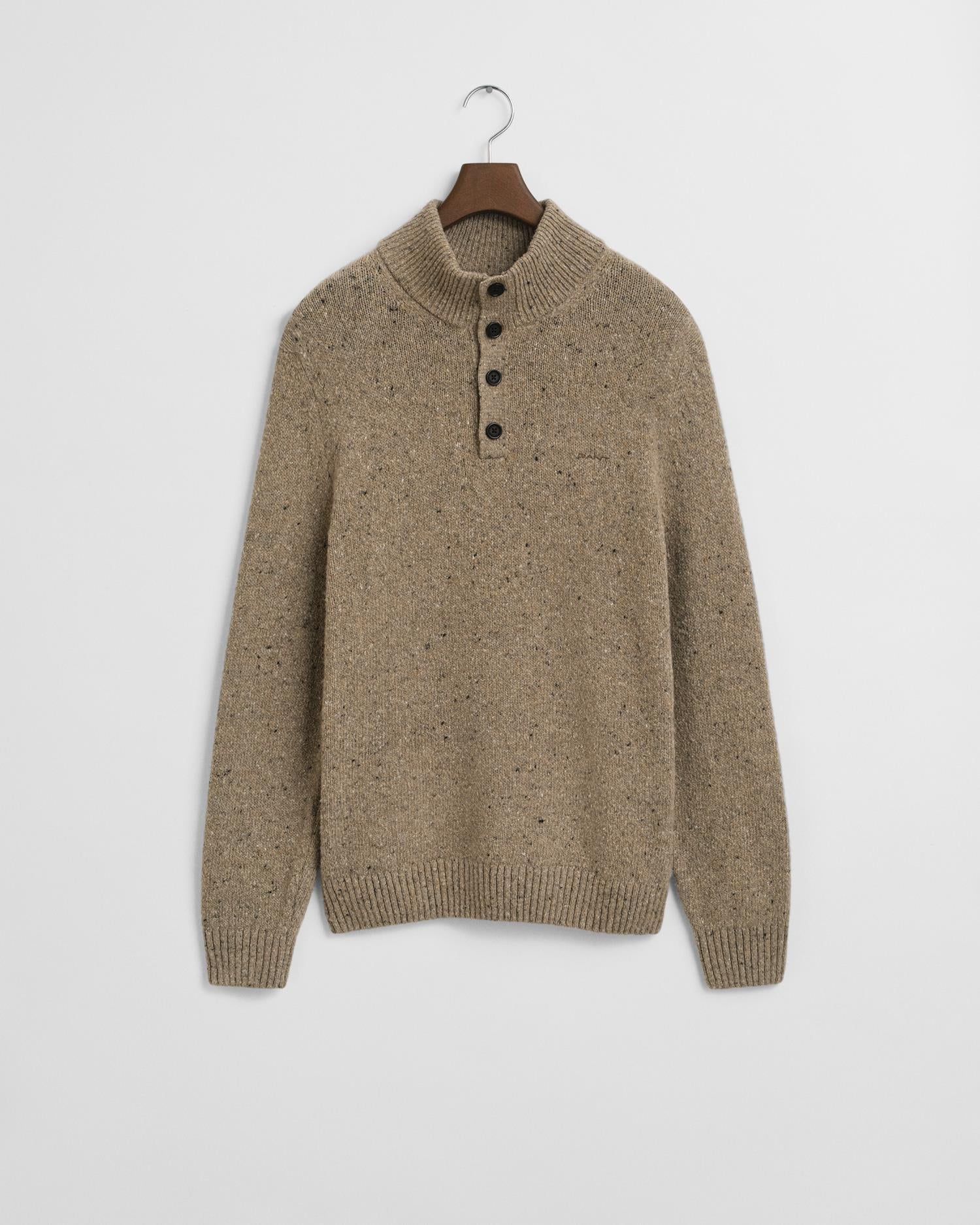Wool Blend Neps Half Buttoned Dk. Sand Melange