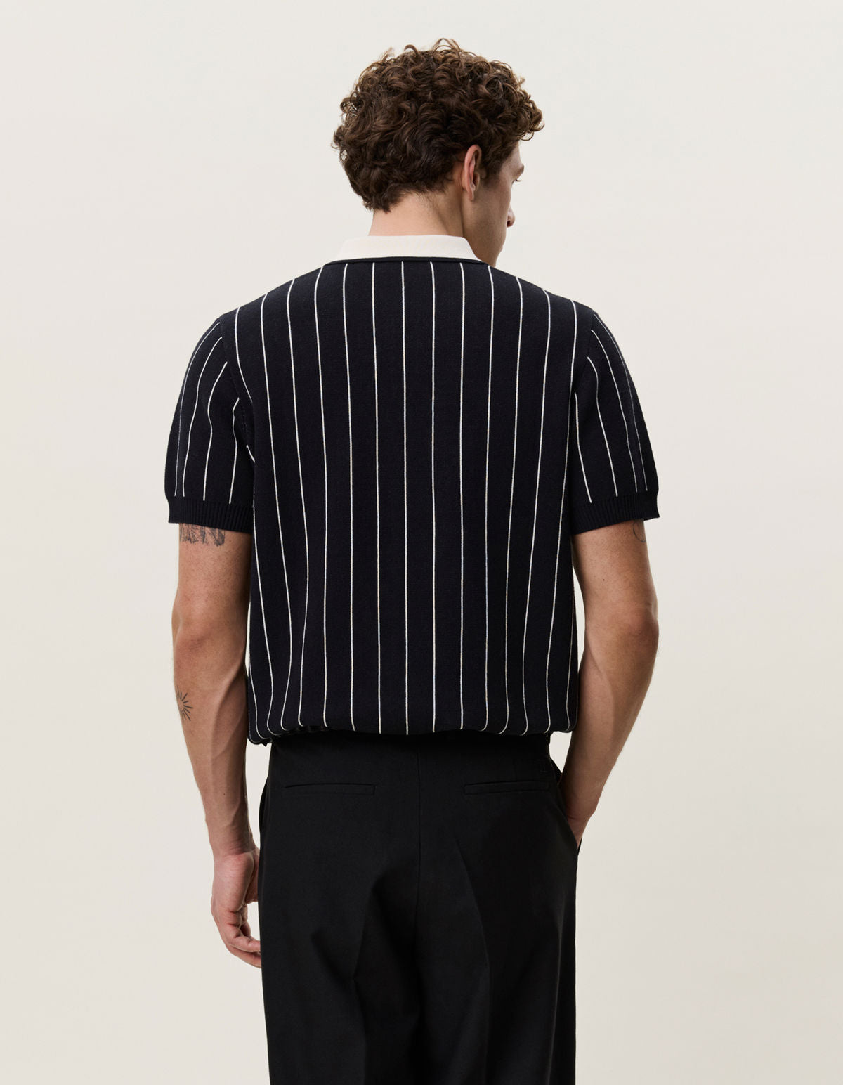 Pinstripe Knitted Polo Black