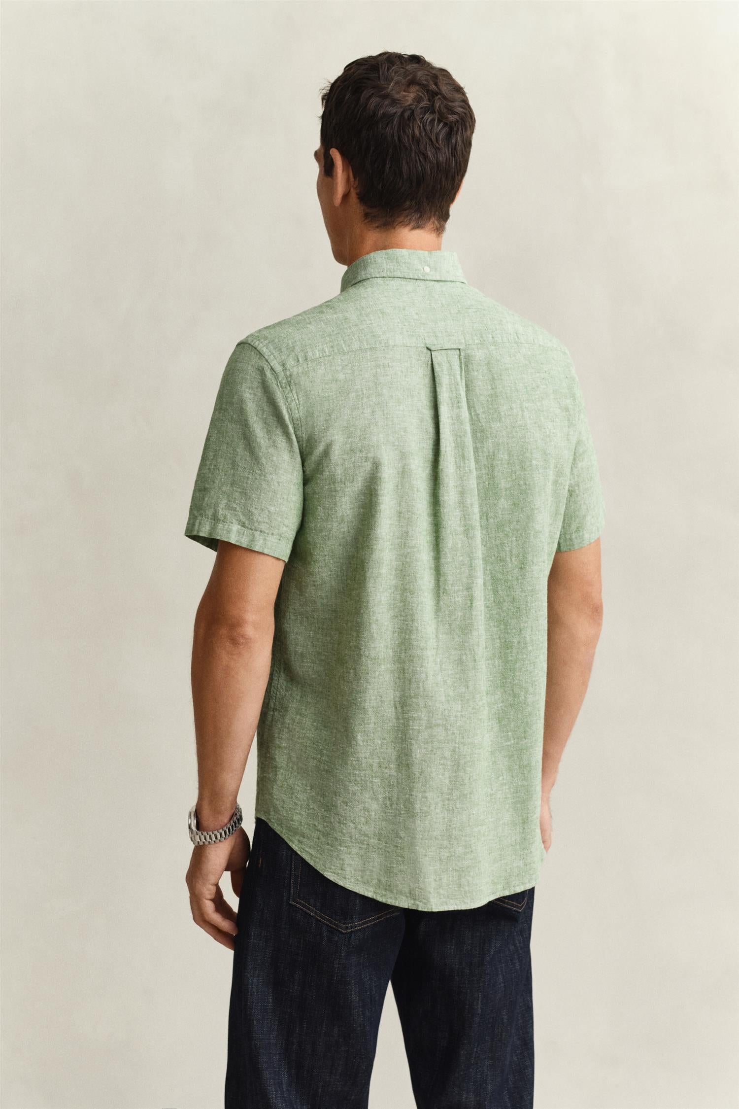 Reg Cotton Linen Ss Shirt Herb Green