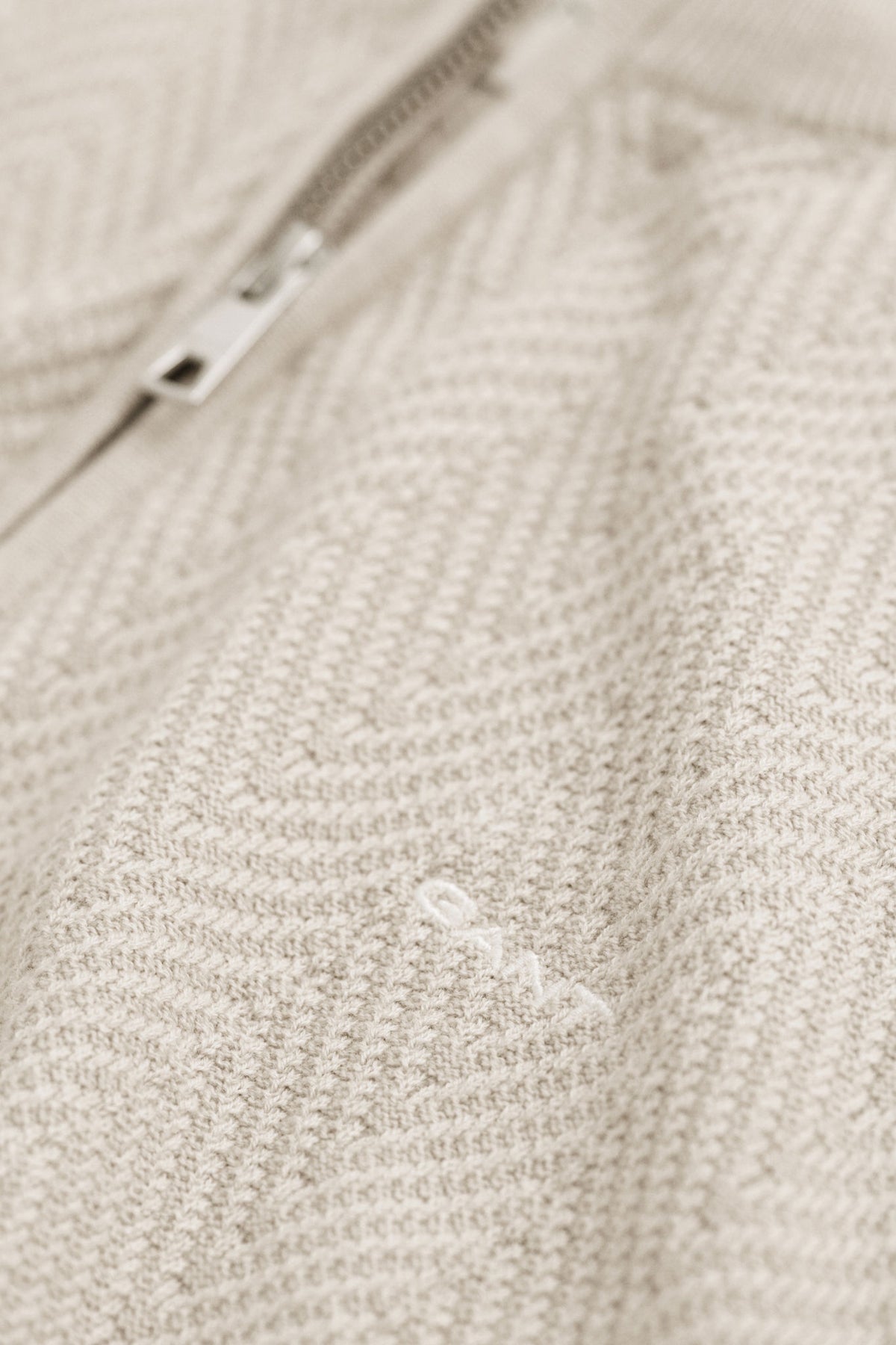 Herringbone Texture Half Zip Clay Beige