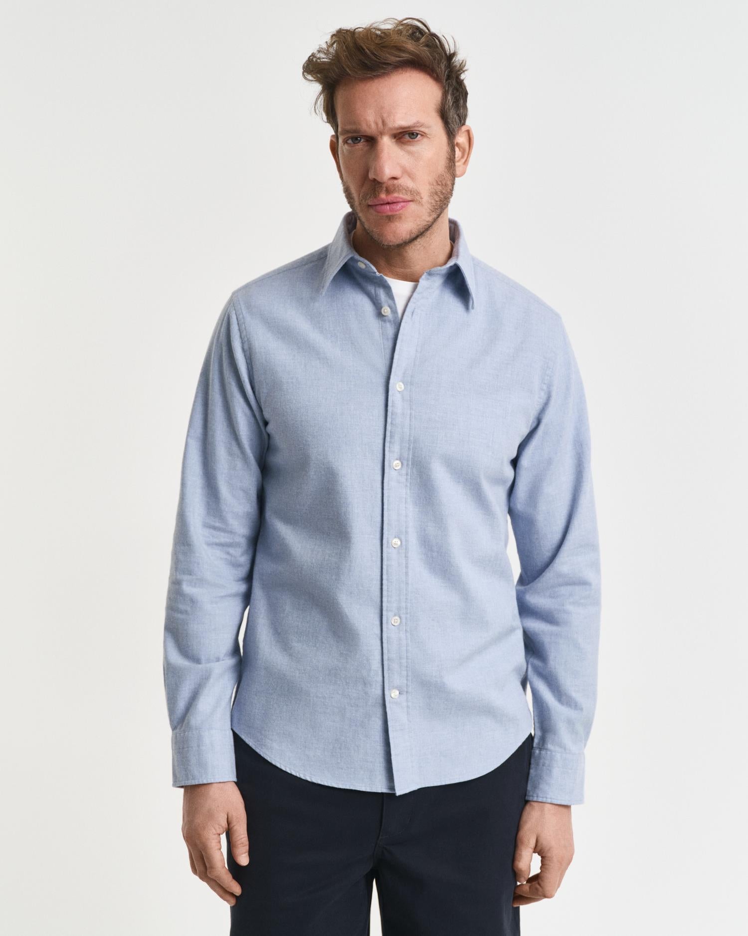 Reg Flannel Melange Shirt Lt Blue Melange