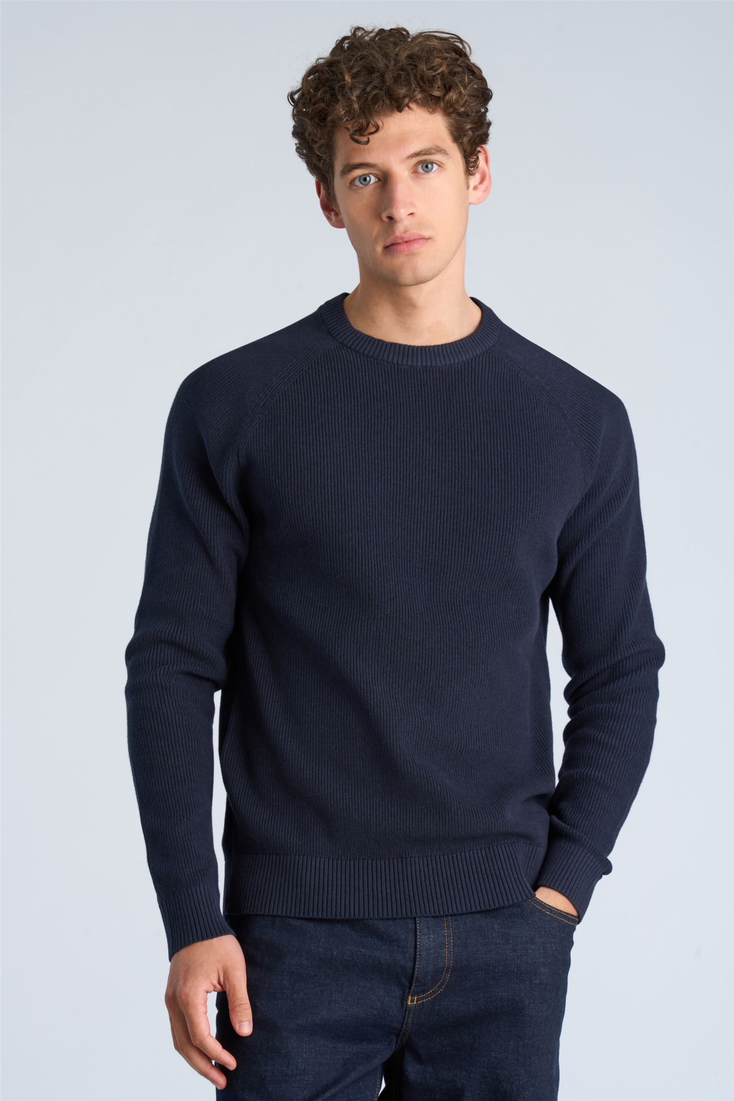 Ribbed L/s O-Neck Knit Navy