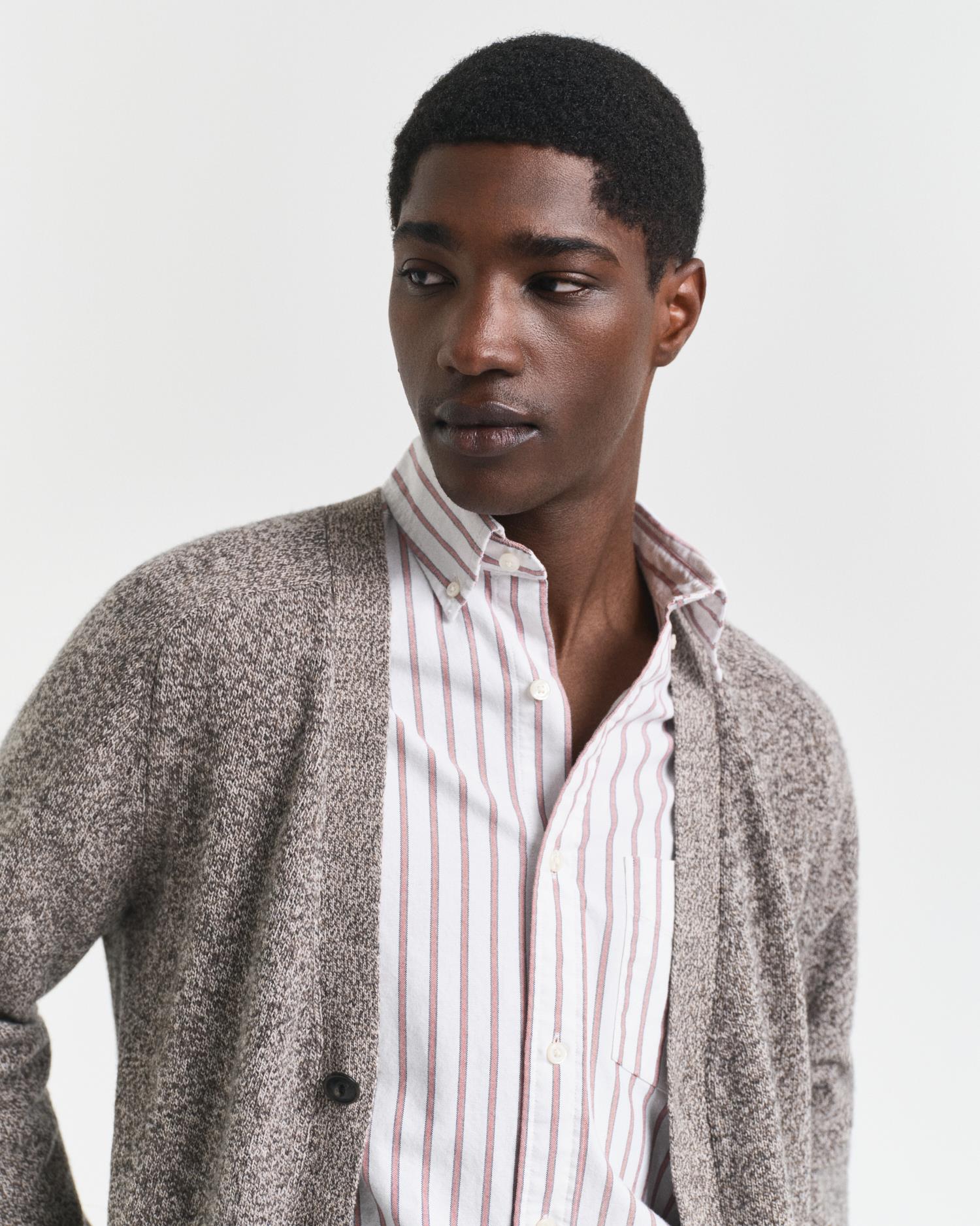 Wool Blend Mouline Cardigan Brown Melange