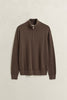 Herringbone Texture Half Zip Brown Melange
