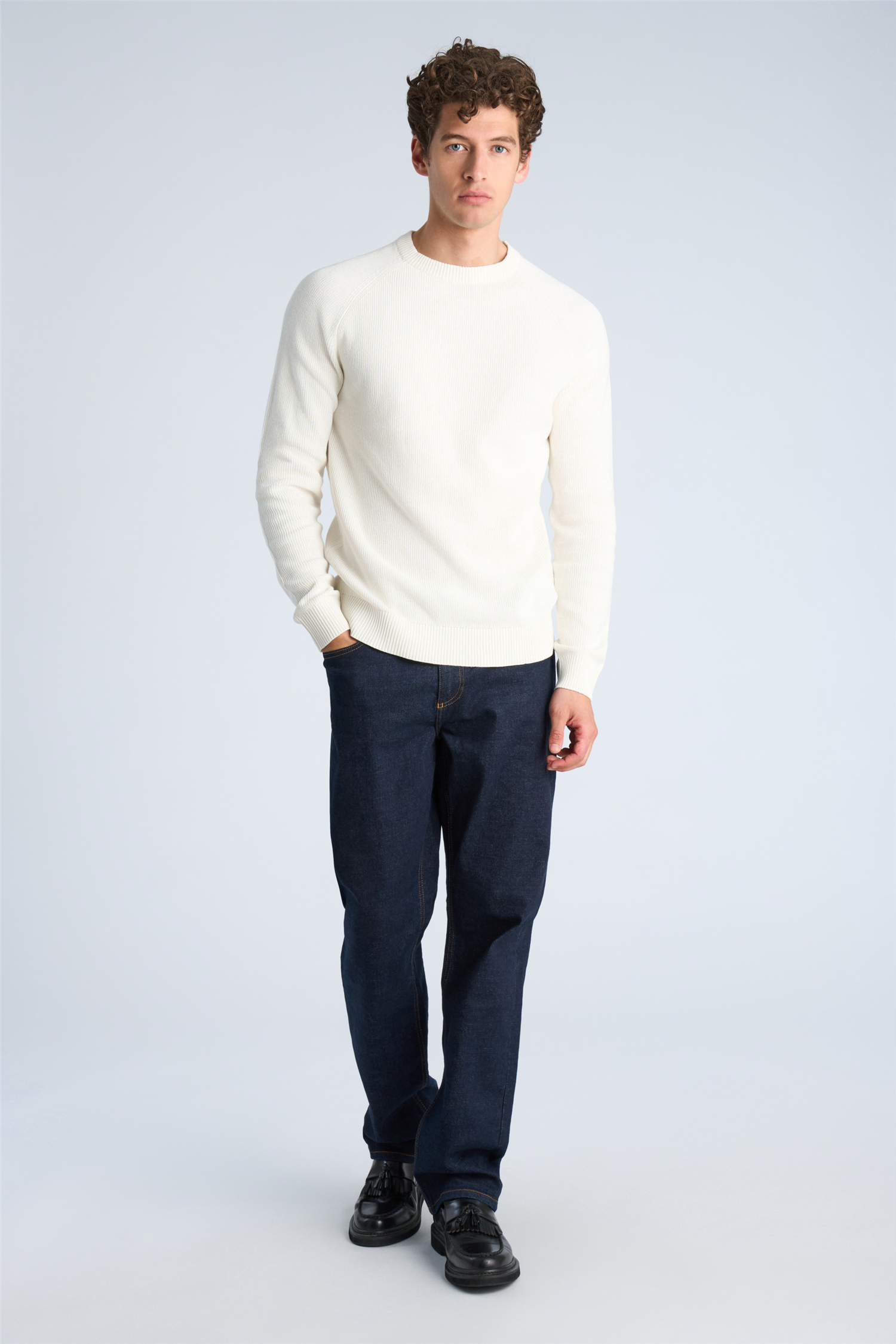 Ribbed L/s O-Neck Knit Off White