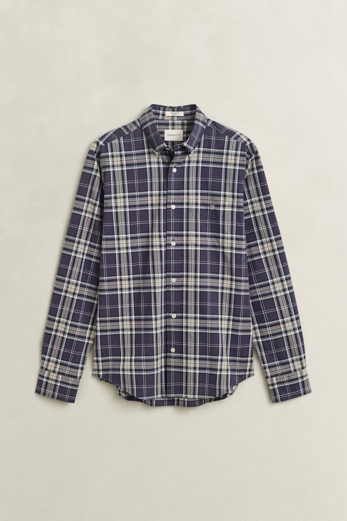 Reg Poplin Check Shirt Mist Taupe