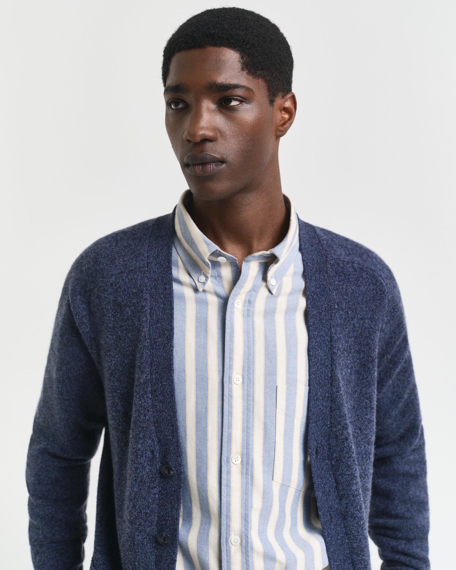 Wool Blend Mouline Cardigan Dark Navy Melange