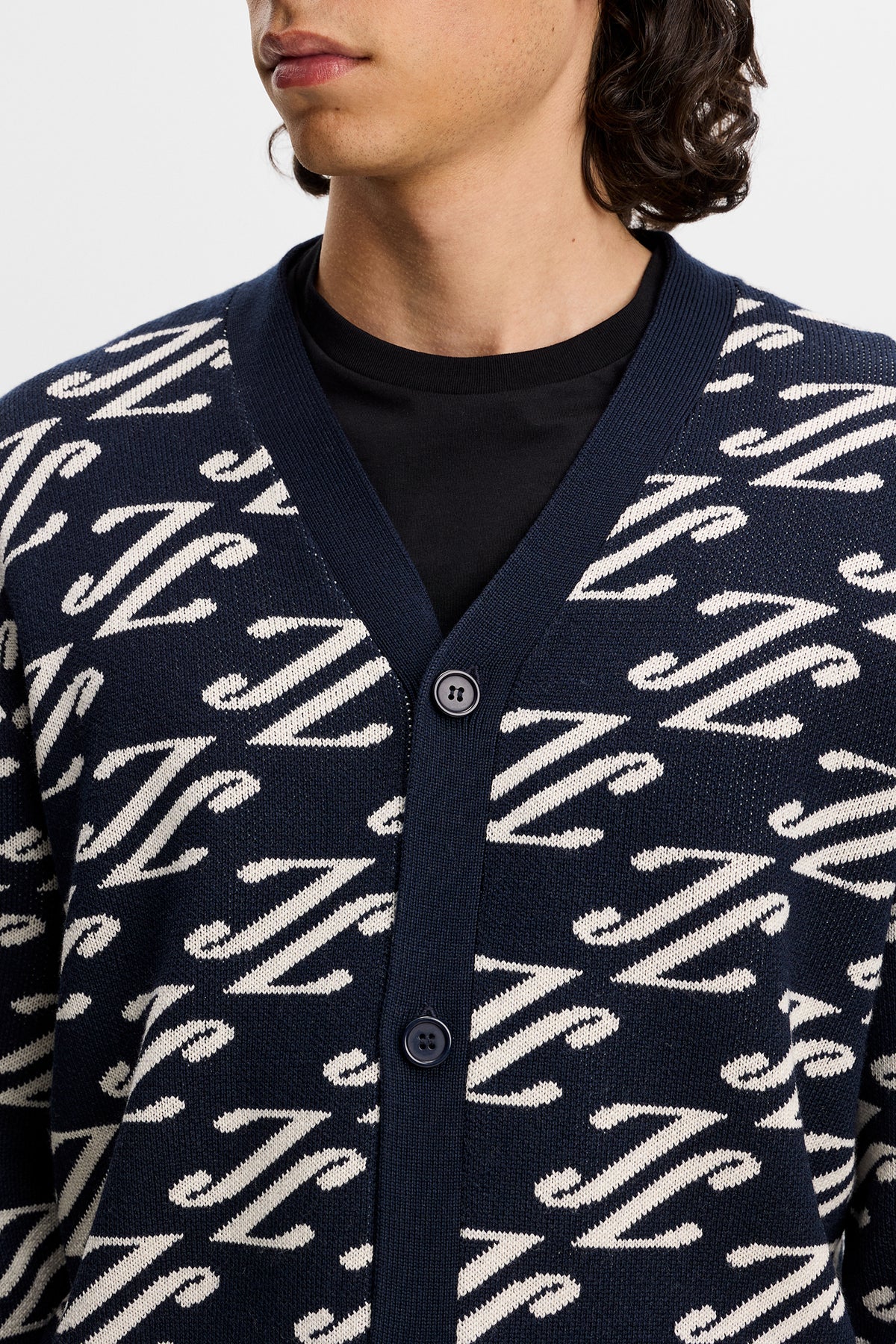 Denny Jacquard Cardigan Navy