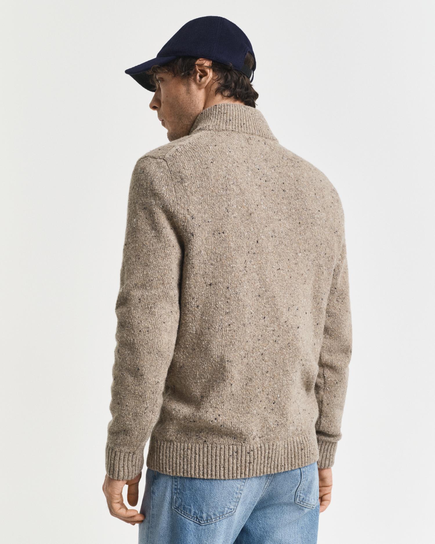 Wool Blend Neps Half Buttoned Dk. Sand Melange