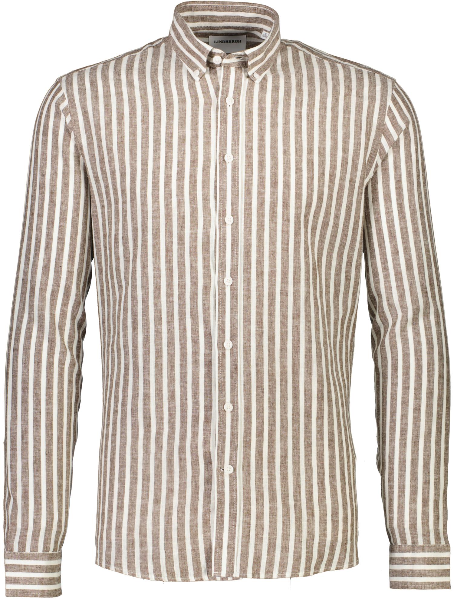 Striped cotton/linen shirt L/S Brown