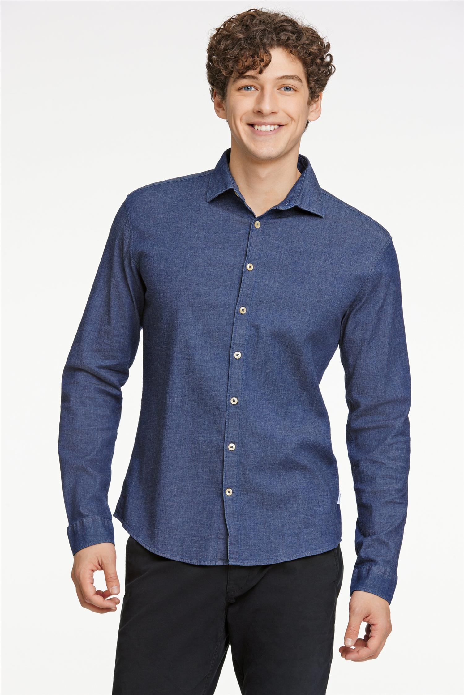 Soft indigo stretch shirt L/S Dk Blue