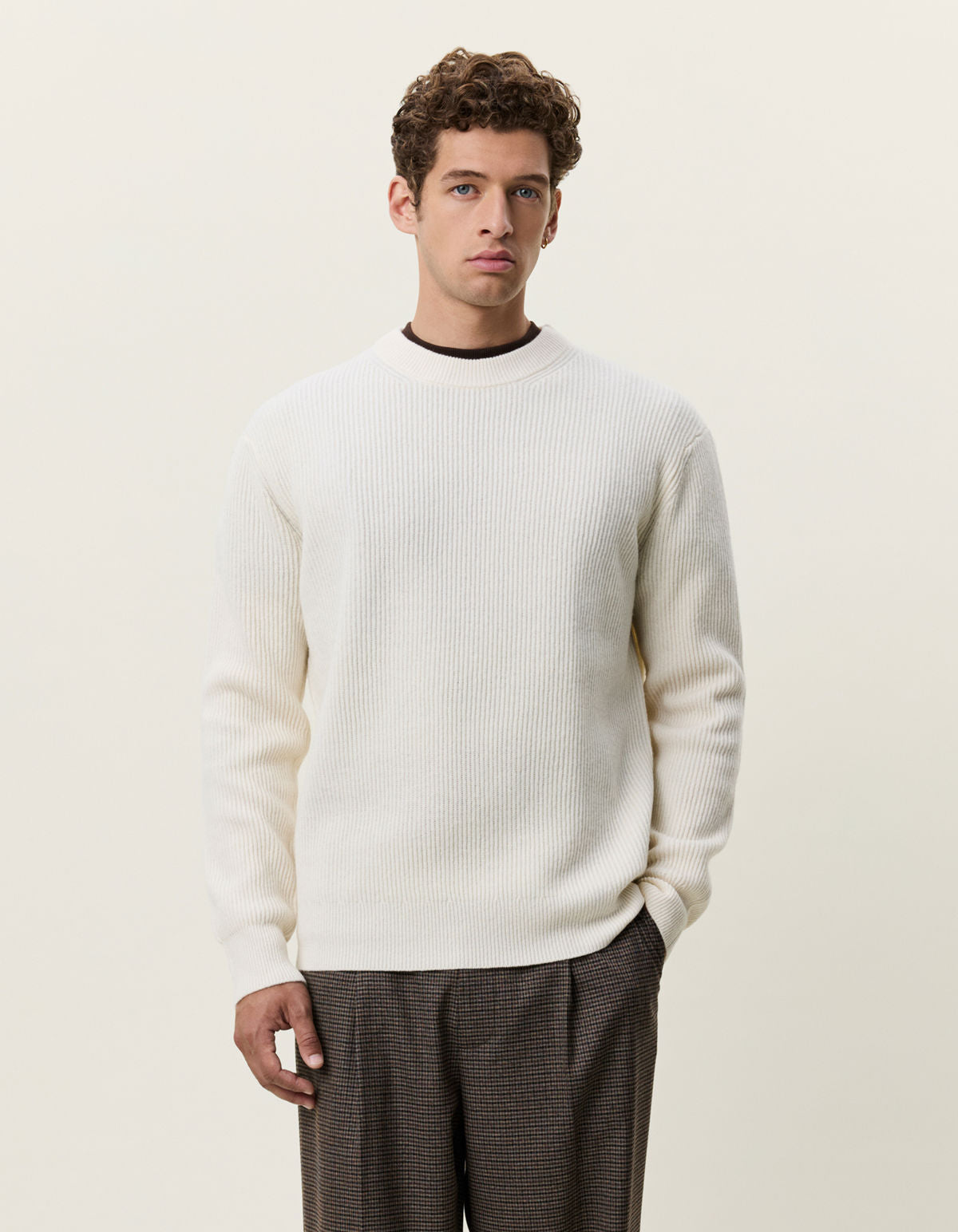 Wool Rib Roundneck Knit Ivory Melange