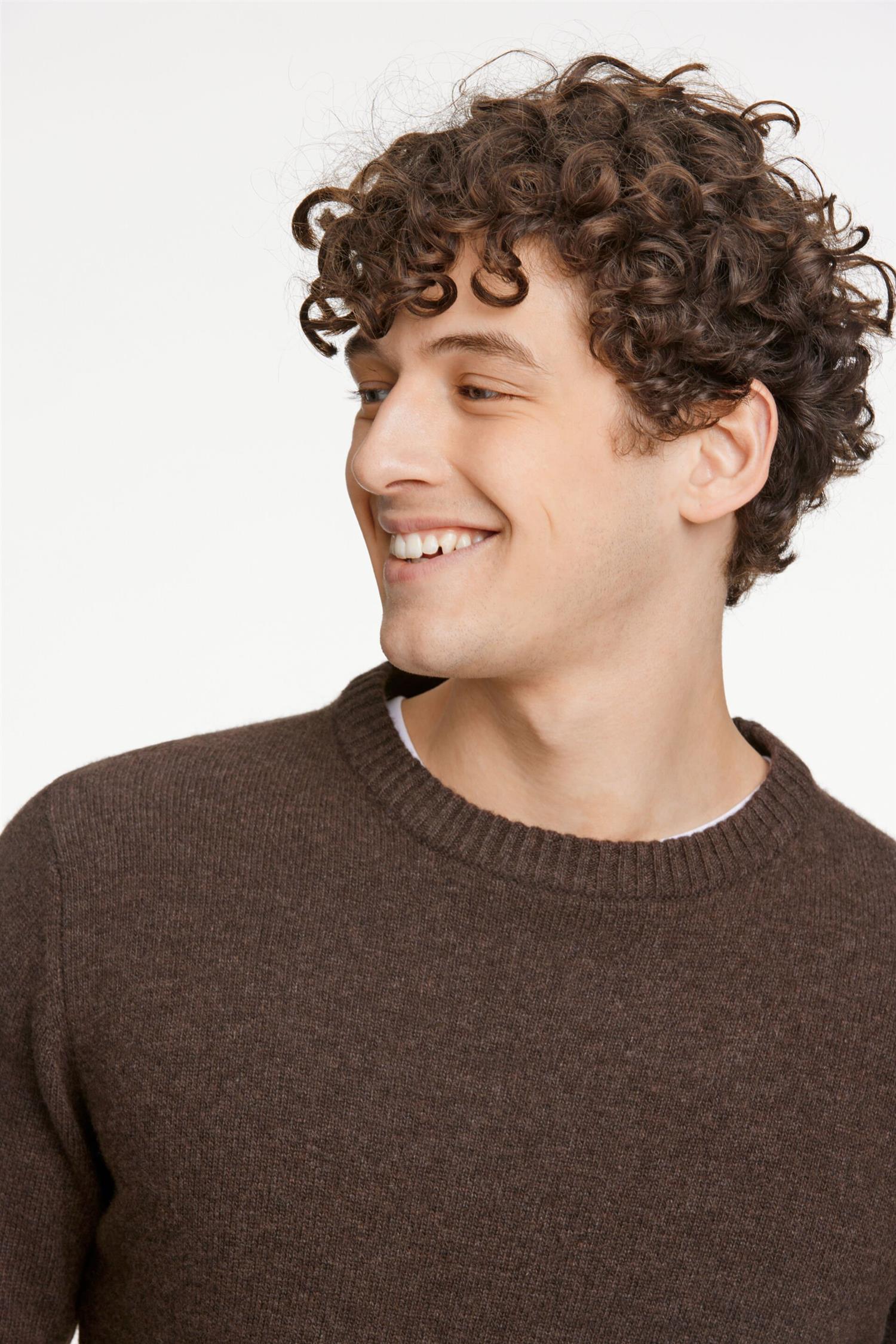 Lambswool o-neck knit Dk Brown Mel