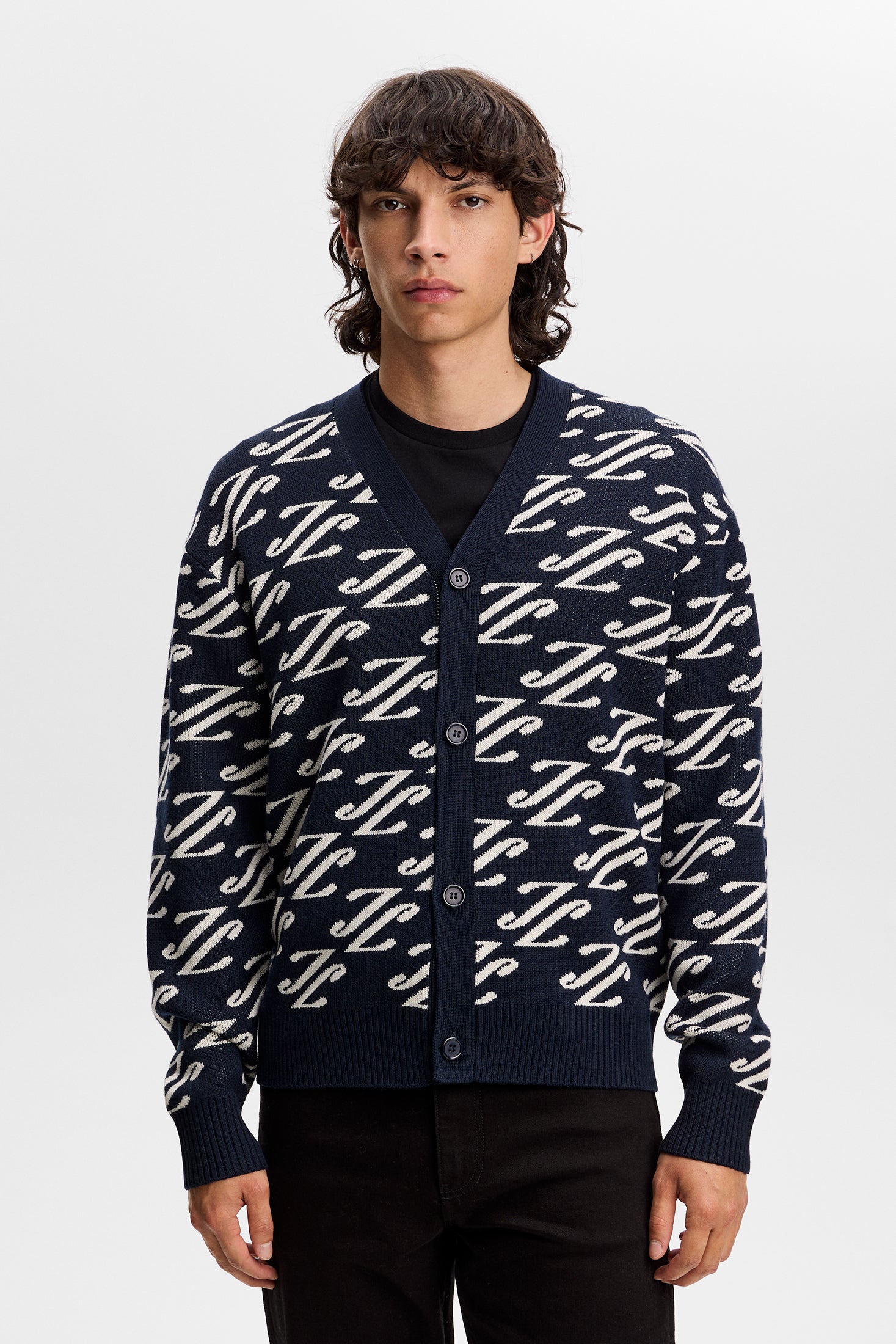 Denny Jacquard Cardigan Navy
